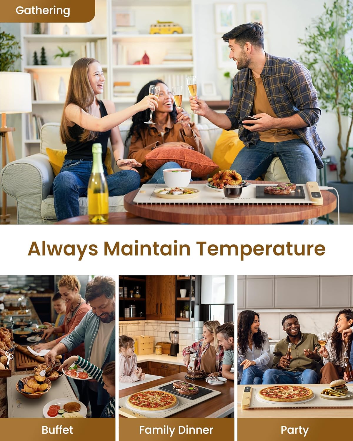 Full-Surface Electric Warming Mat – Adjustable Heat Silicone Tray for Parties & Everyday Use