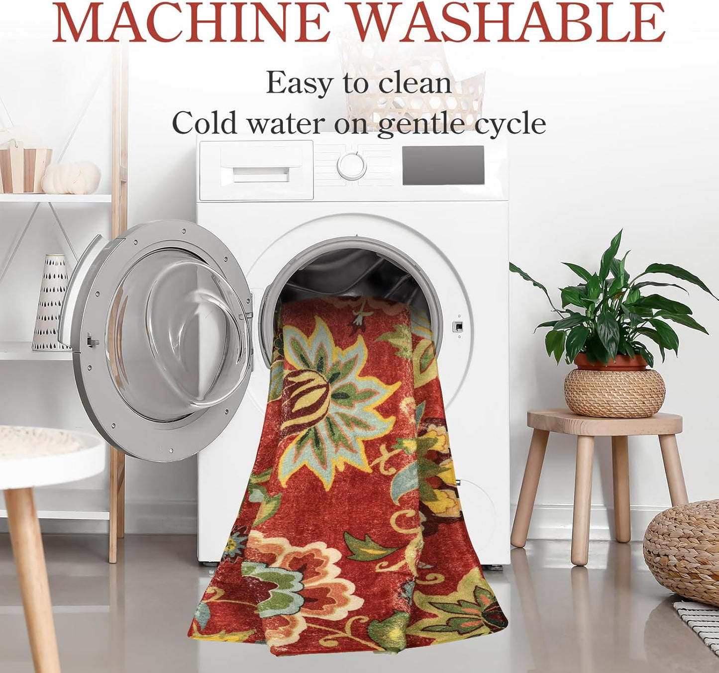 Red Kitchen Rug – 2'x3' Washable Non-Slip Modern Floral Entry Mat for Bathroom, Bedroom, or Doorway