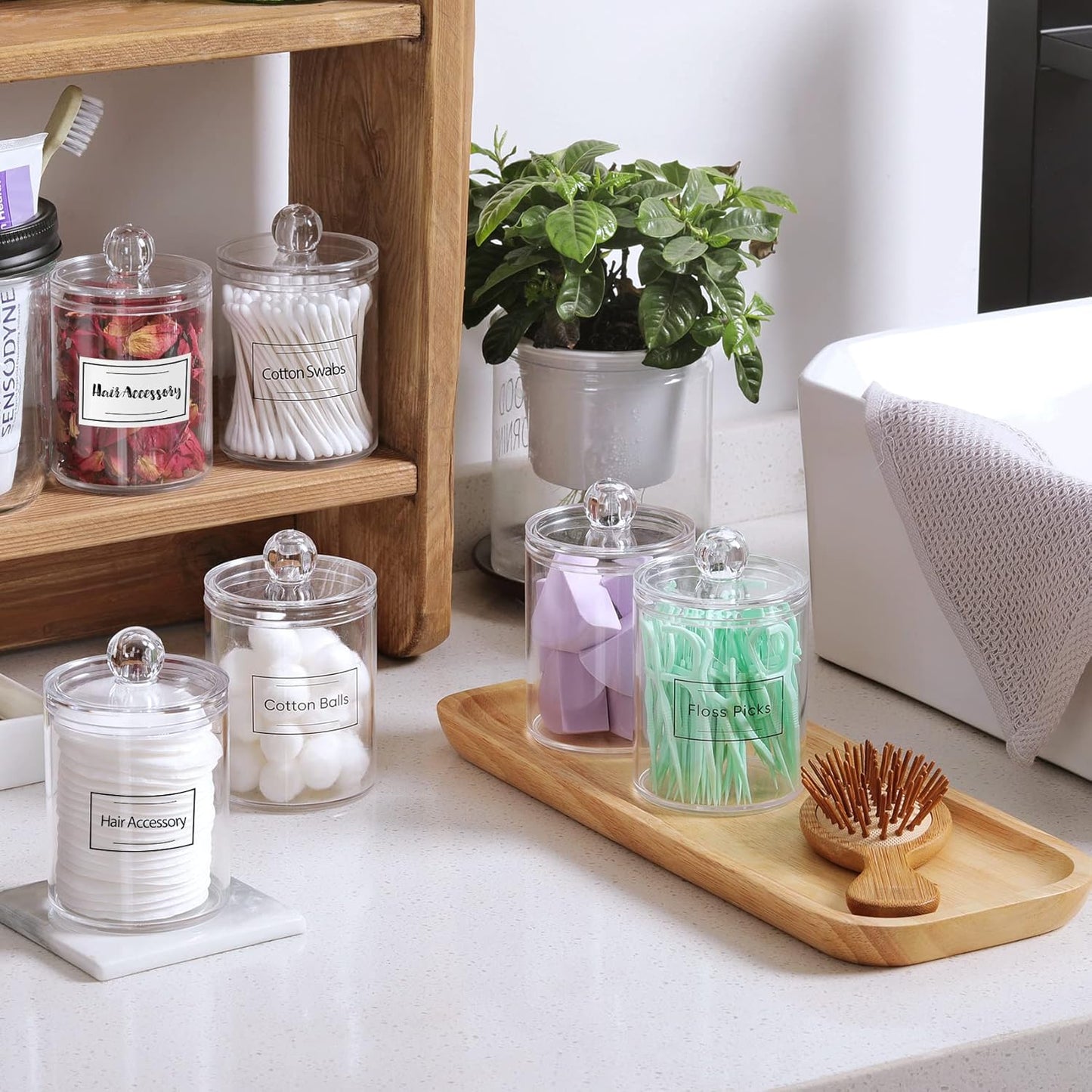 4-Pack Acrylic Qtip Holder Set – Clear Vanity Canisters for Cotton Swabs, Pads & Bathroom Essentials