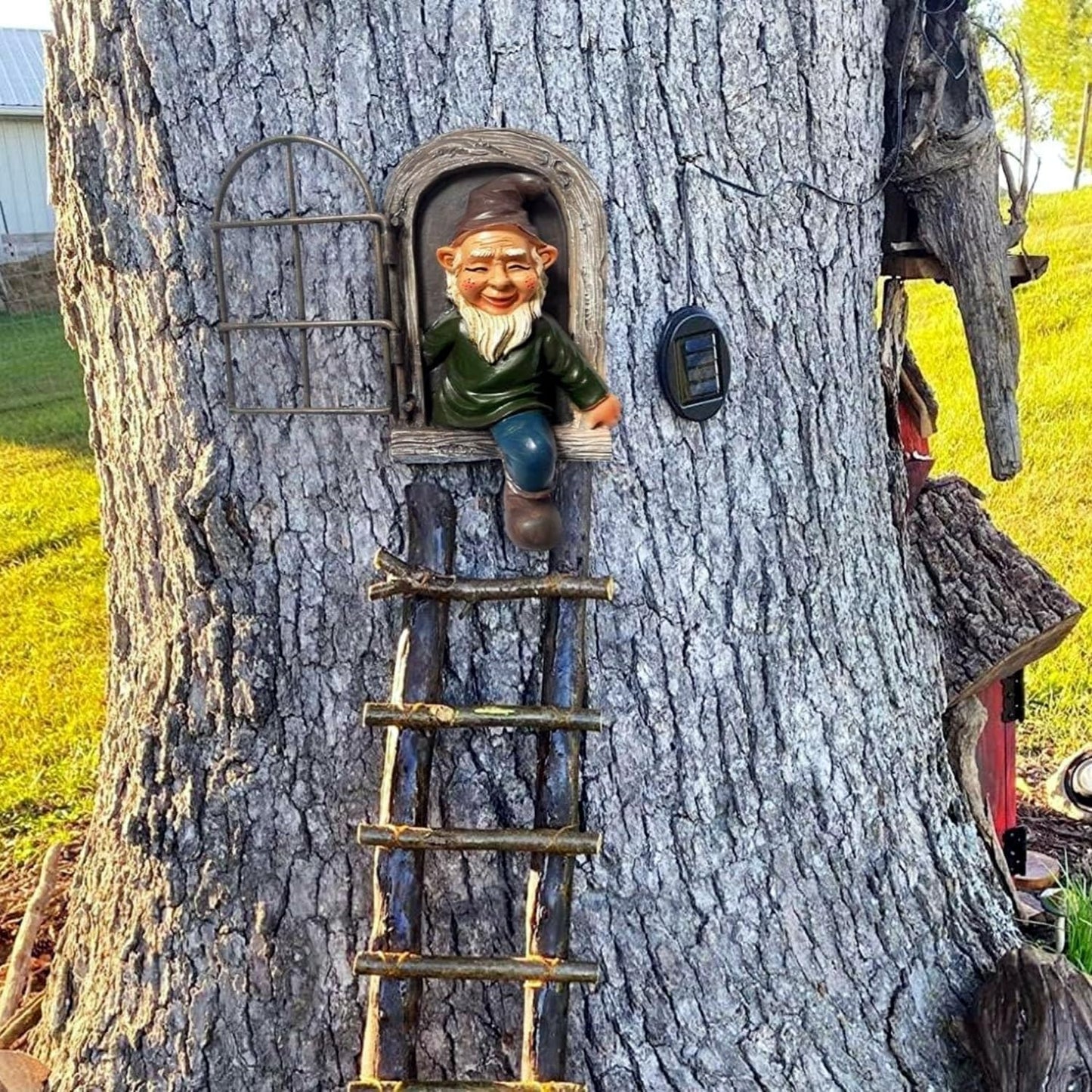 5.7" Funny Garden Gnome Tree Hugger – Whimsical Hanging Elf Peeker for Trees, Resin Outdoor Decoration for Yard, Lawn, Porch, or Patio