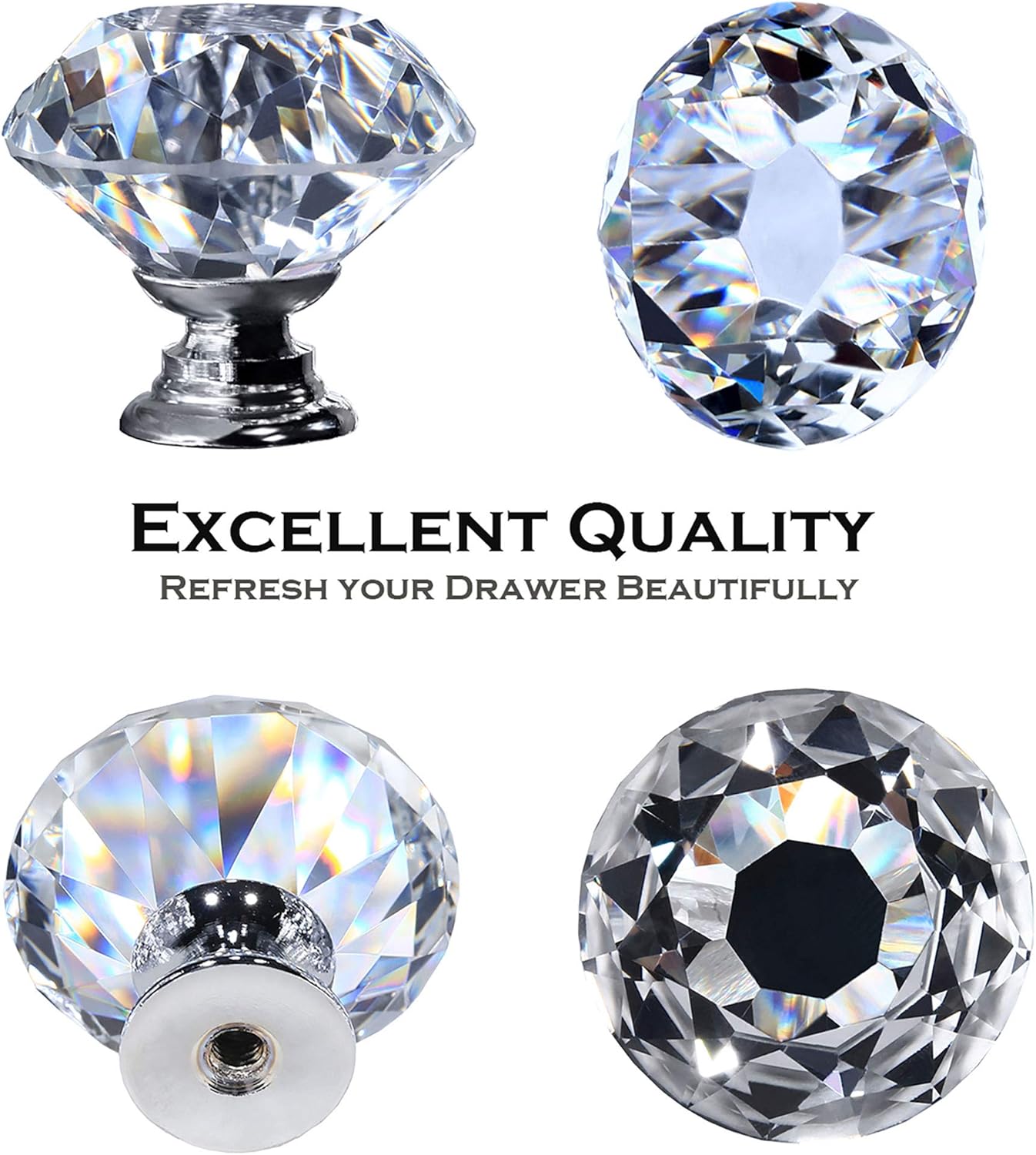 12-Pack Clear Crystal Cabinet Knobs – 30mm Glass Drawer Pulls with Silver Base