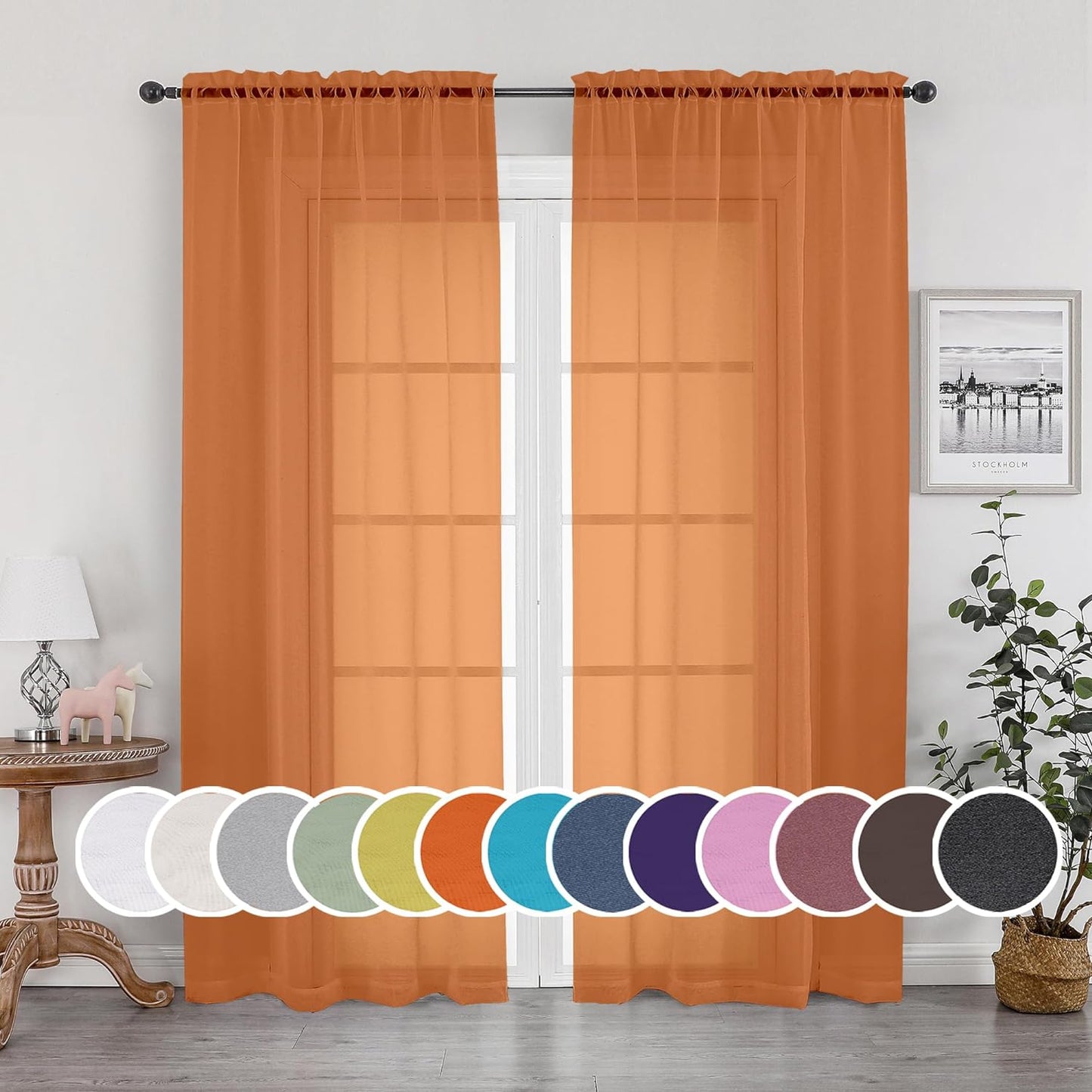 Ivory Sheer Curtains – 84" Length, 2-Panel Set with Rod Pocket for Bedroom & Living Room