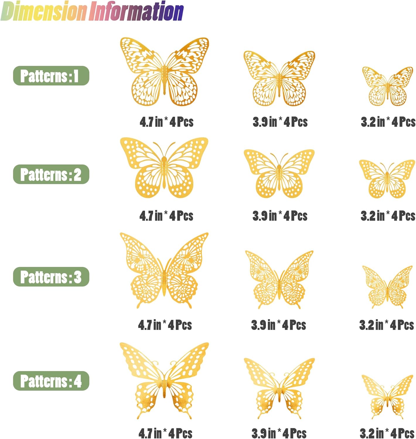3D Gold Butterfly Wall Decor – 48 Pcs Removable Stickers in 4 Styles & 3 Sizes for Party, Birthday & Room Decor