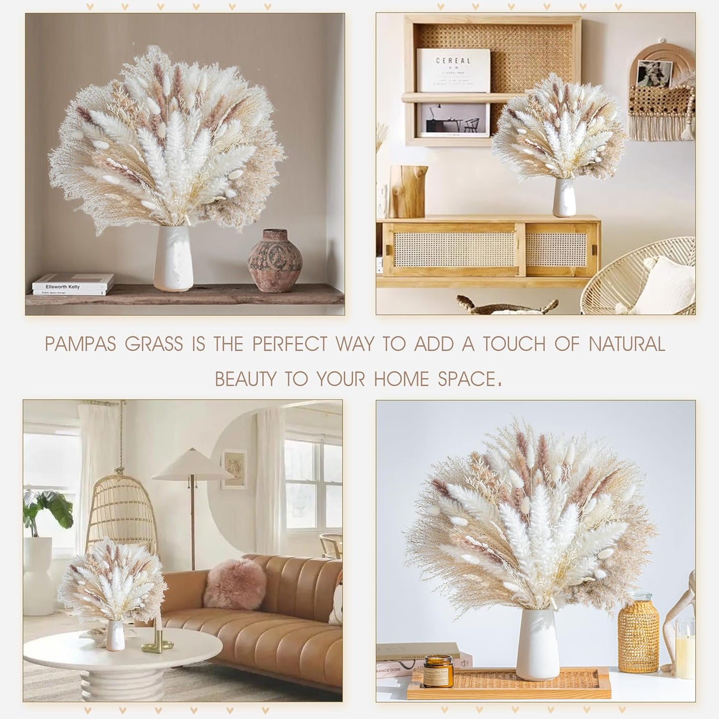 96PCS Natural Dried Pampas Grass – Boho Floral Bouquet for Home & Wedding Decor