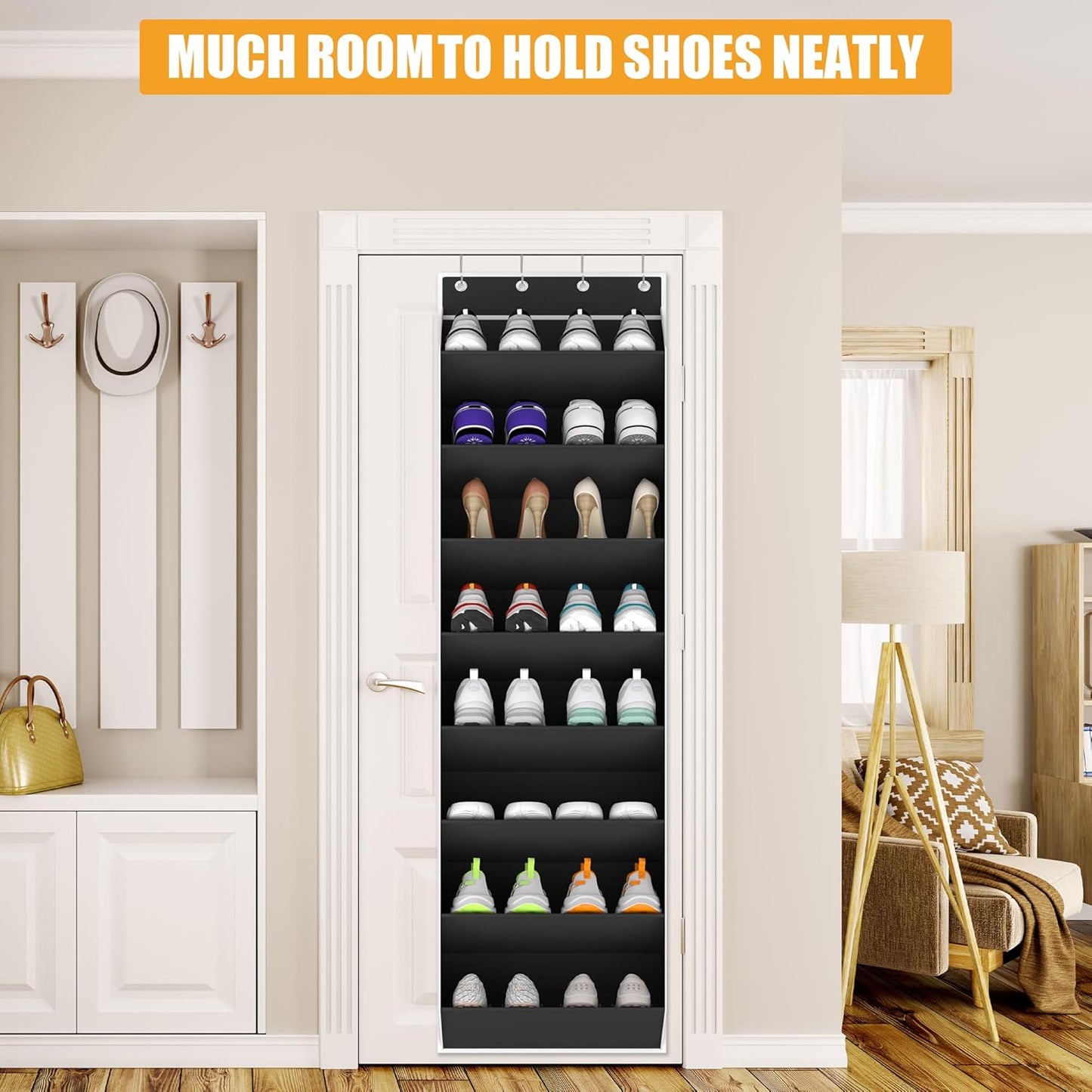 Over-the-Door Shoe Organizer – 24 Pocket Hanging Rack for Closet & Entryway (Black)