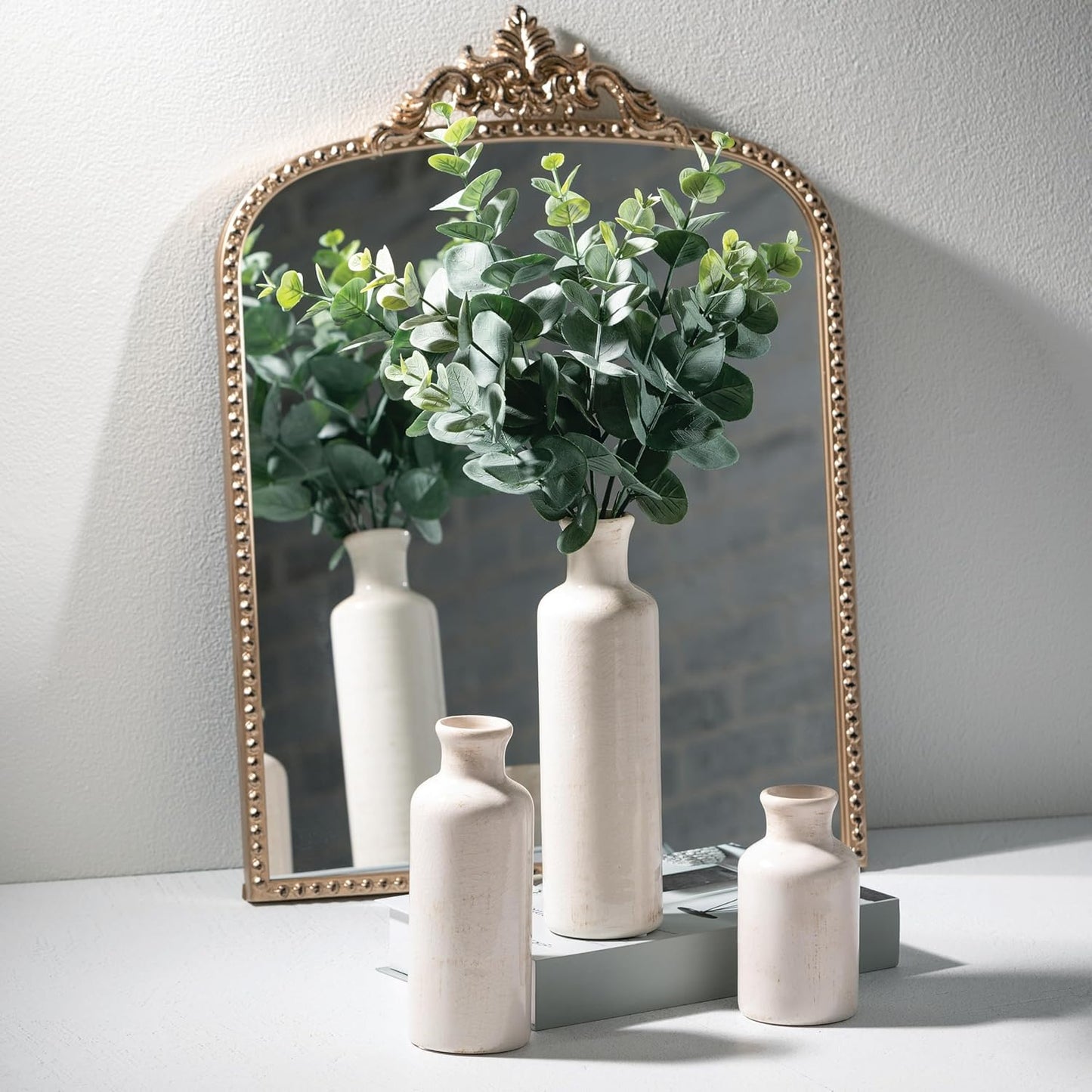 White Ceramic Vase Set – Farmhouse Decorative Vases for Living Room, Kitchen & Shelf Centerpiece (CM2333)