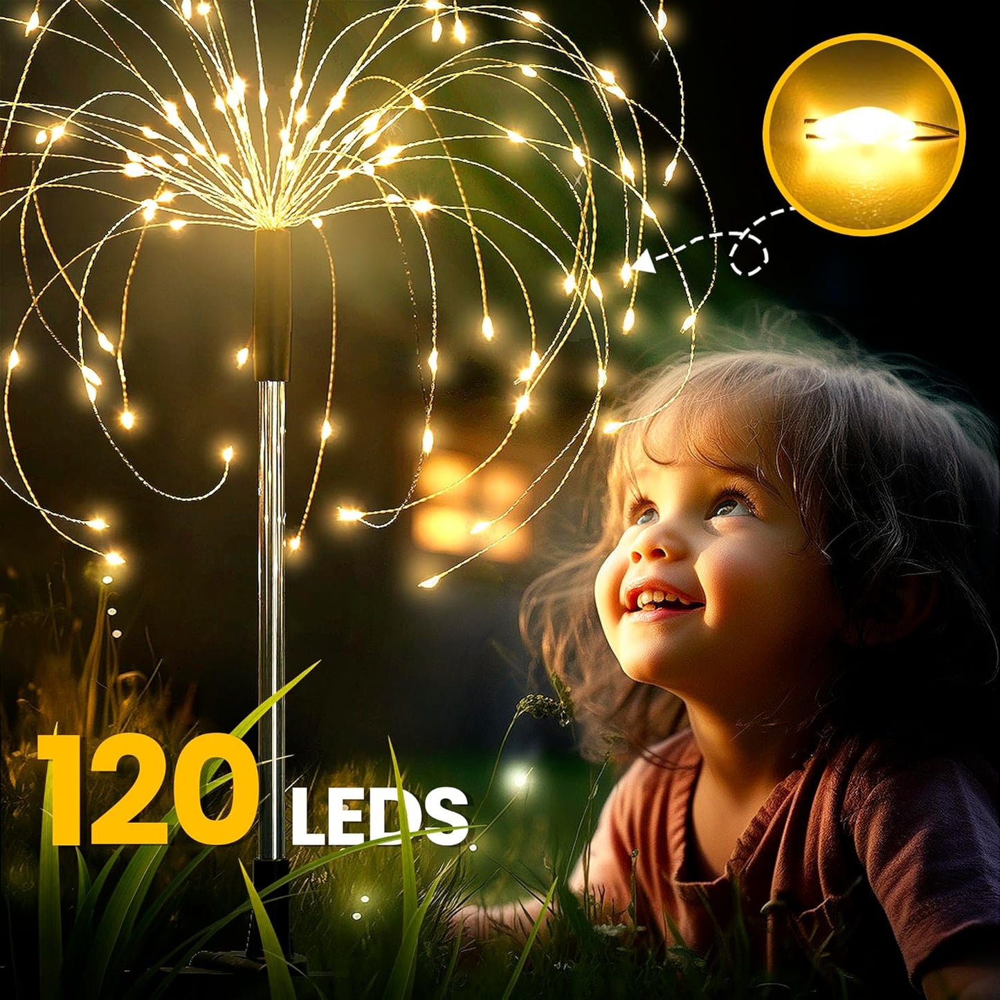 120 LED Solar Garden Lights (2-Pack) – Warm White Outdoor Fairy Lights for Yard, Pathway, Flowerbeds & 4th of July Decor