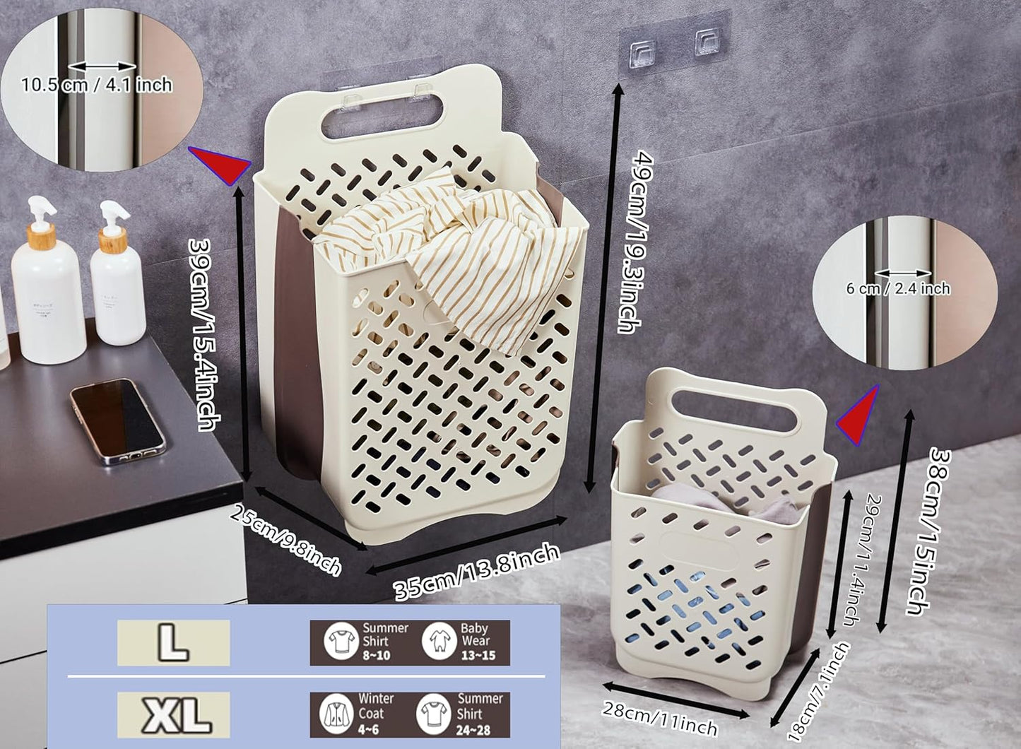 2-Pack Foldable Hanging Laundry Hampers – Large Capacity Space-Saving Clothes Baskets