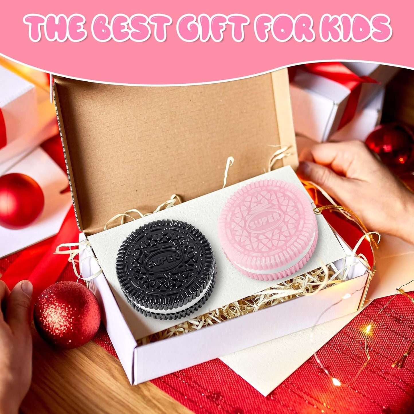 Sticky Cookie Squishies – 2-Pack Squeeze Fidget Toys (Pink & Black)