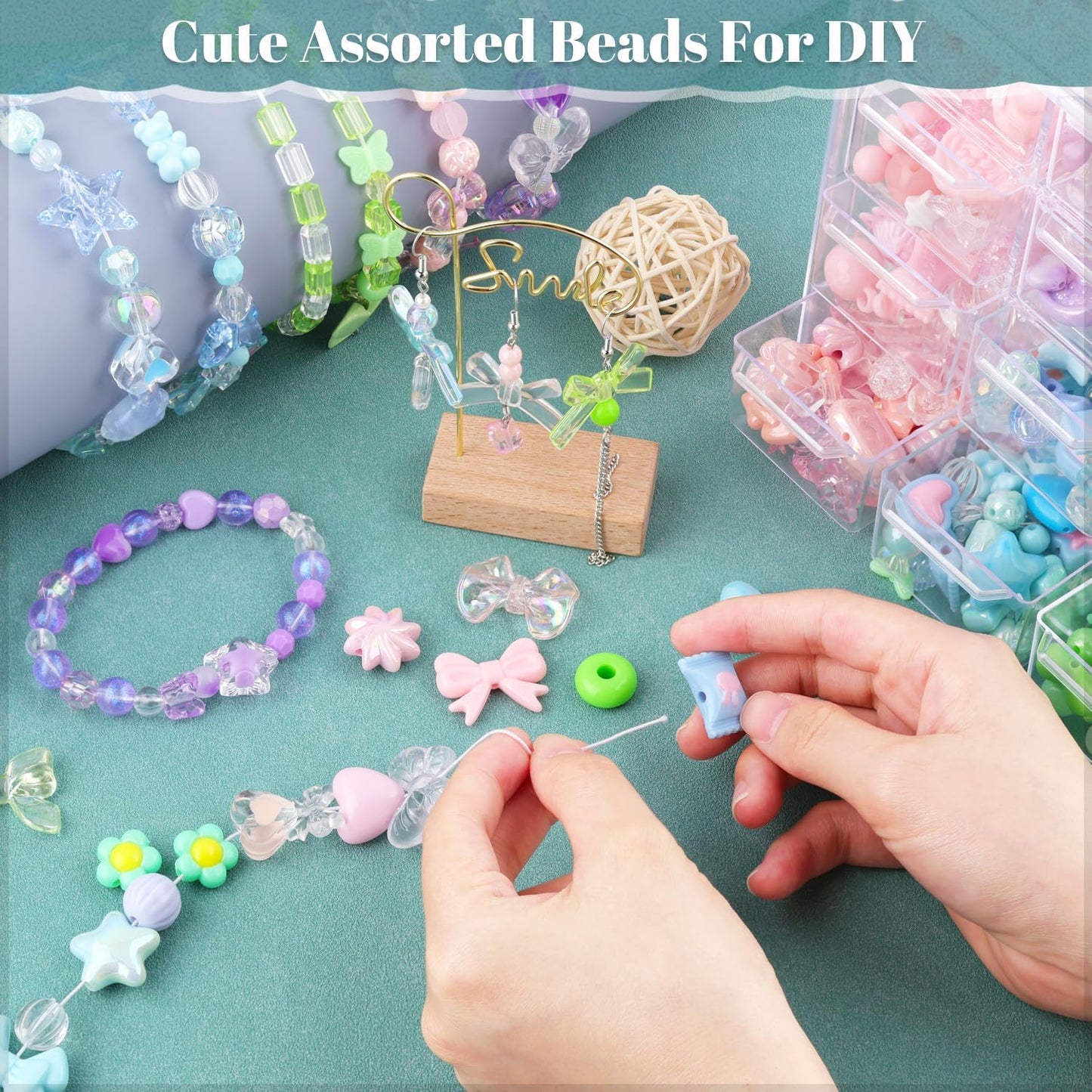 180–240PCS Assorted Acrylic Beads – Flower, Bow, Gummy Bear & Candy Charms for DIY Jewelry