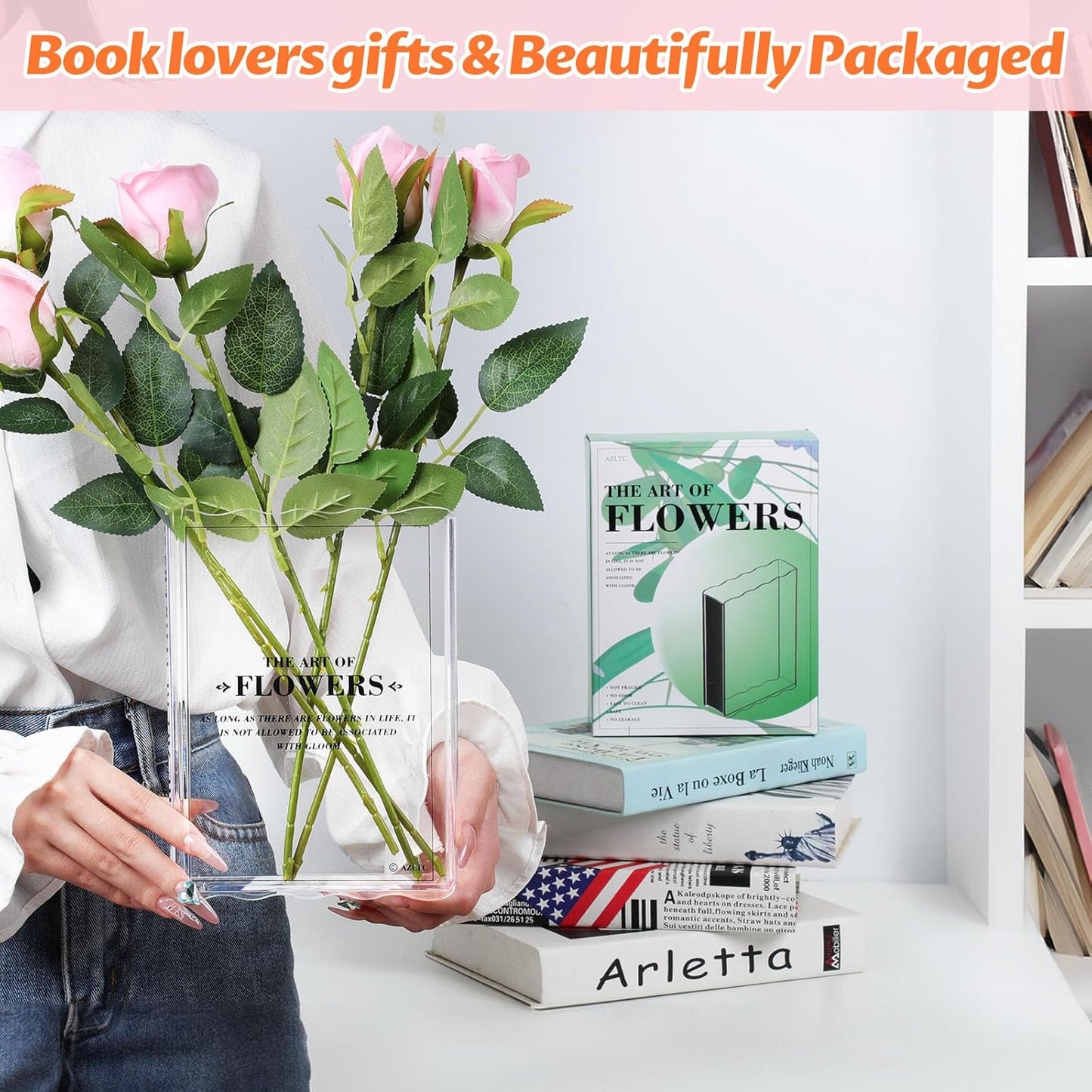 Clear Book Vase – Book-Shaped Glass Flower Vase for Home, Office & Gift Decor