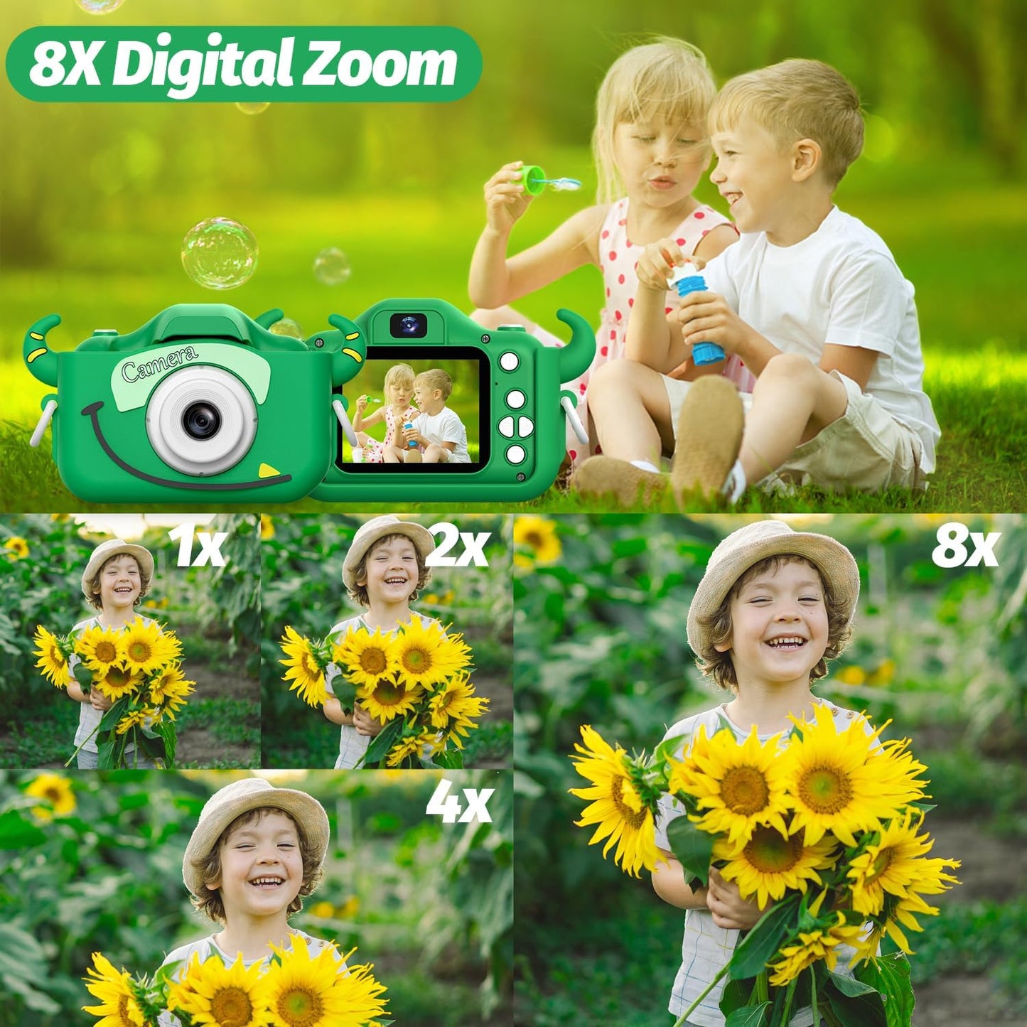 Kids Digital Camera with Cartoon Cover – Toy Camcorder for Ages 3–8 (32GB Card Included)