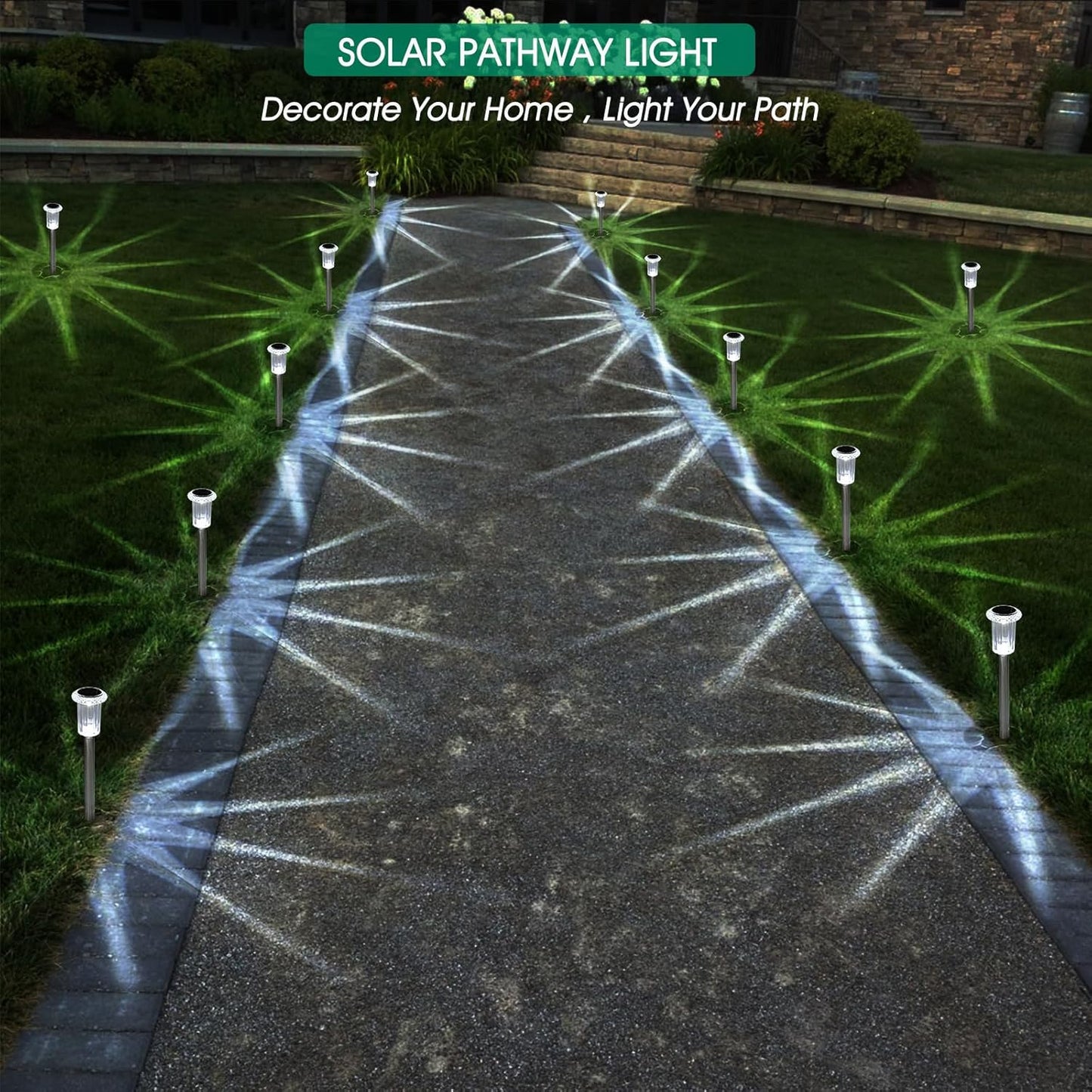 Solar Pathway Lights – 10 Pack Stainless Steel Waterproof LED Stakes for Garden, Driveway, Yard & Walkway (Cool White)