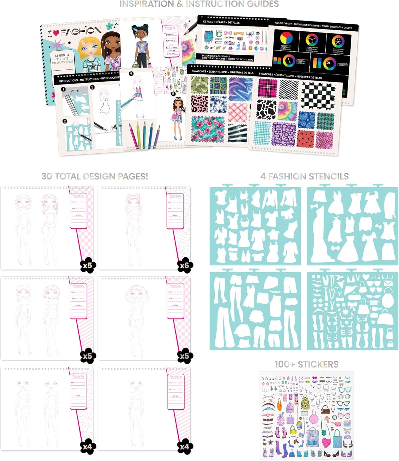 Fashion Design Sketch Portfolio – Beginner Sketch Pad with Stencils & Stickers for Kids 6+