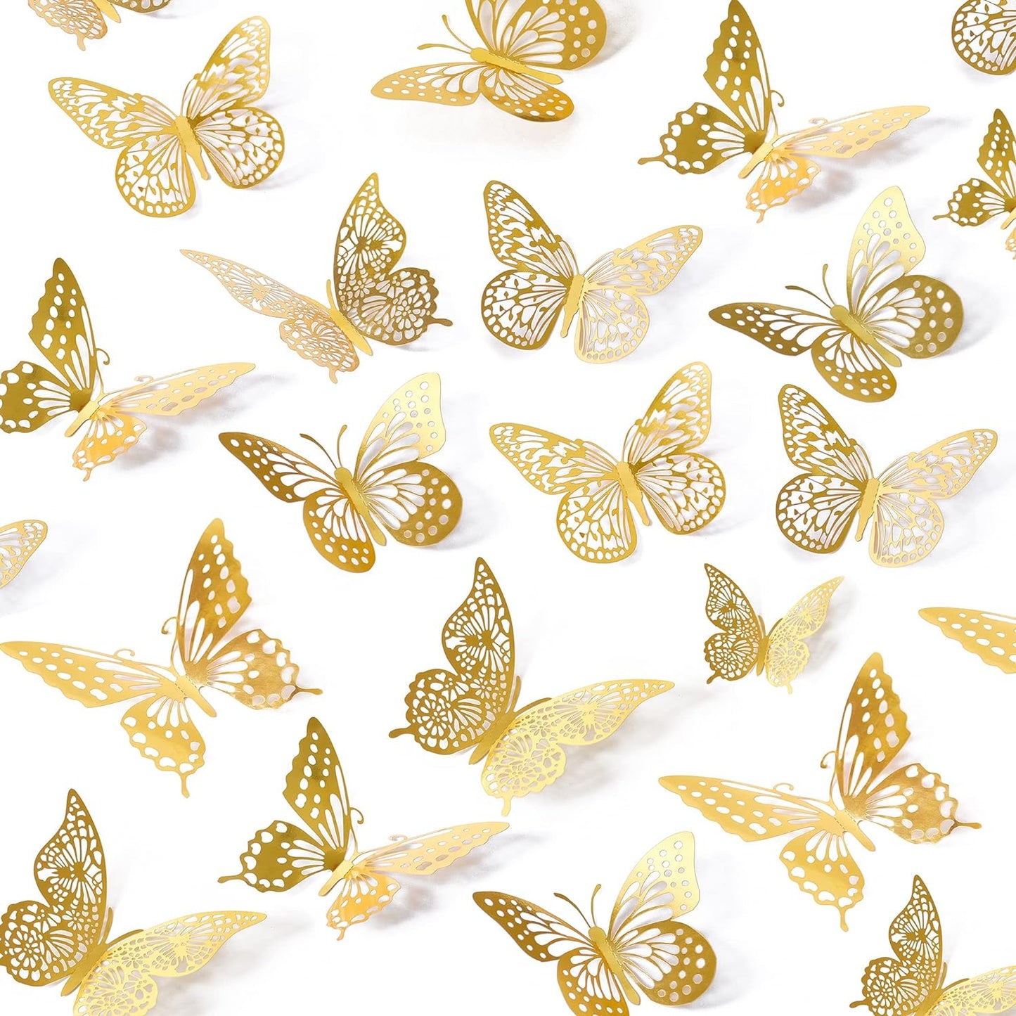 3D Gold Butterfly Wall Decor – 48 Pcs Removable Stickers in 4 Styles & 3 Sizes for Party, Birthday & Room Decor