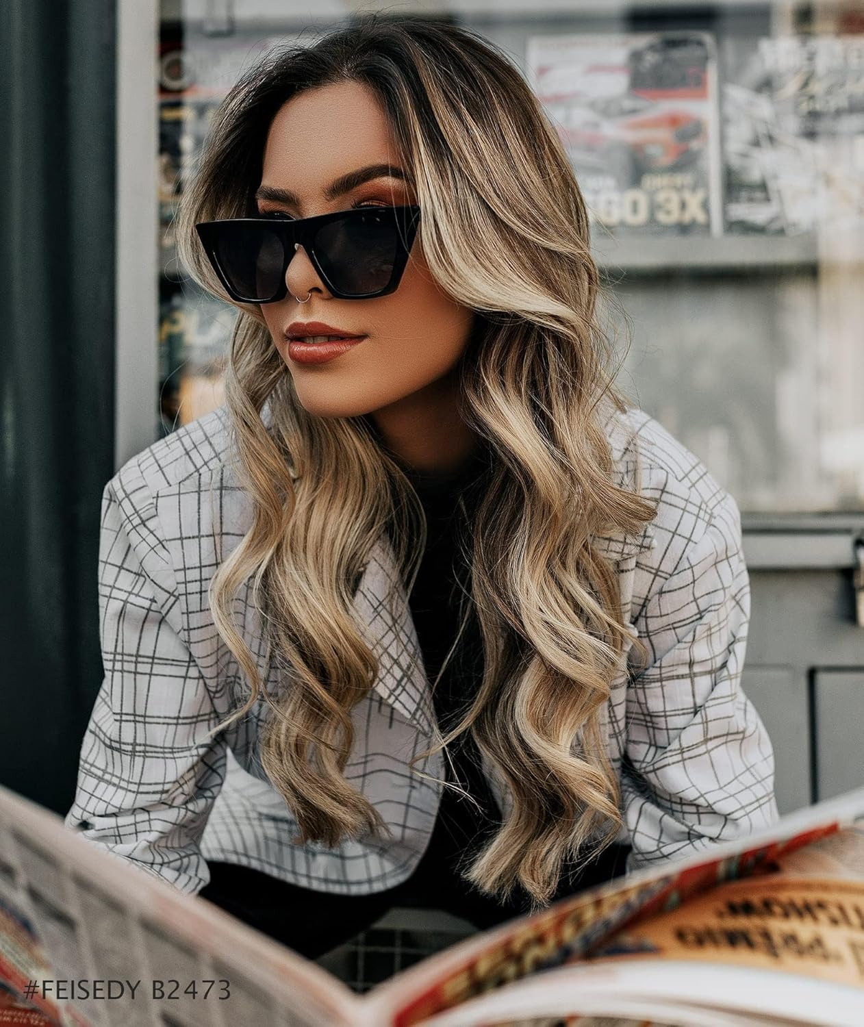 Vintage Square Cat Eye Sunglasses Women Trendy Cateye Sunglasses B2473