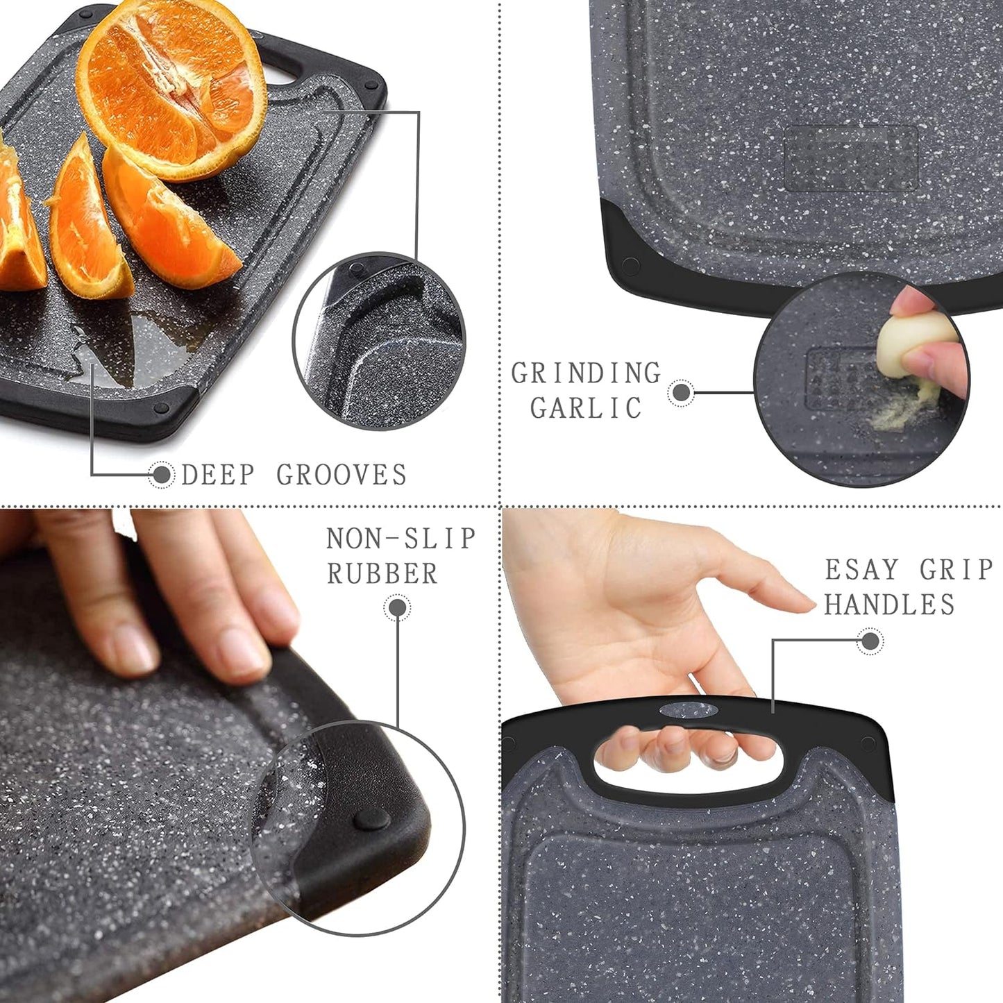 3-Piece Cutting Board Set – Non-Slip, Dishwasher Safe with Juice Groove & Grip Handle (Large, Medium, Small)