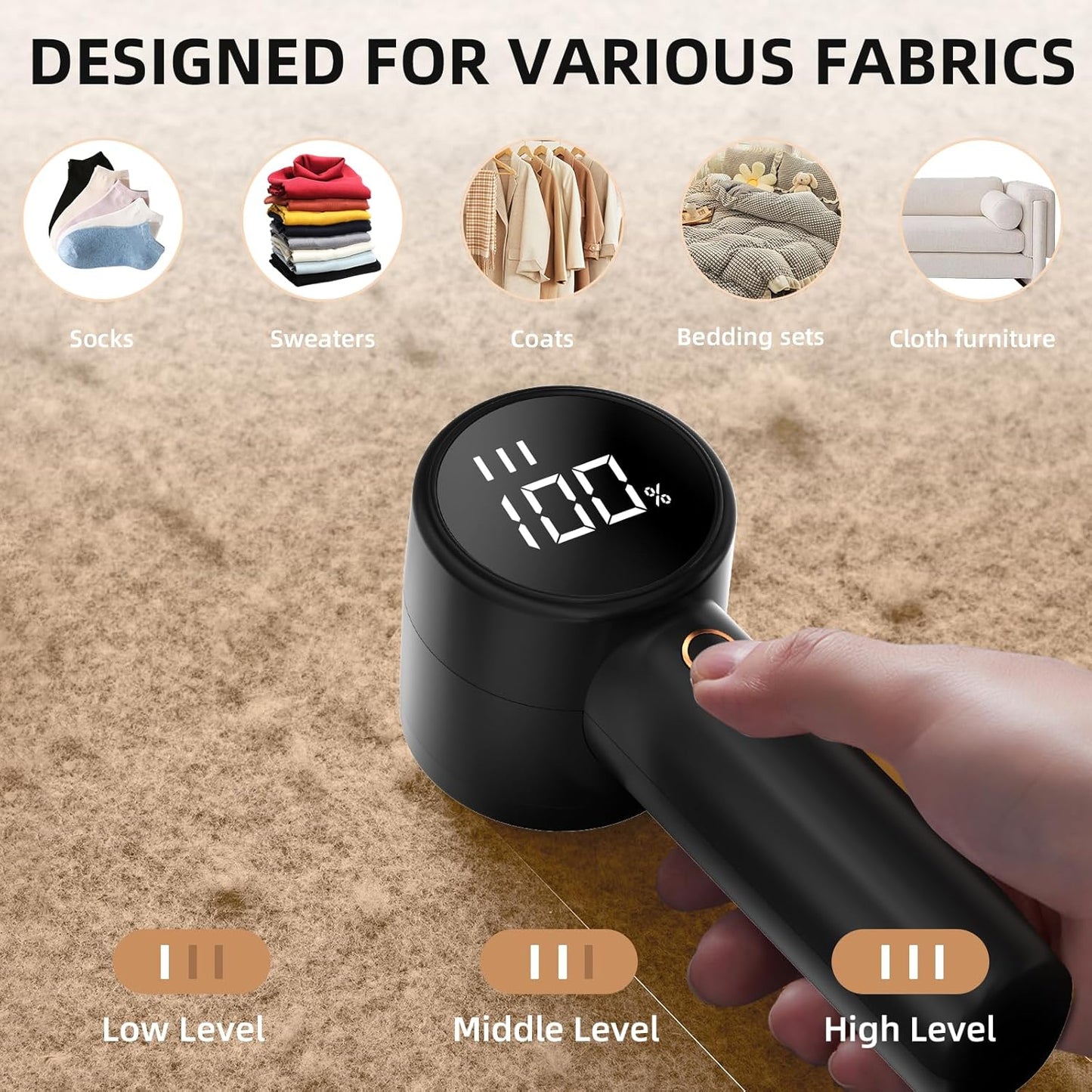 Rechargeable Fabric Shaver – 3-Speed Electric Lint Remover with LED Display & 6-Leaf Blades