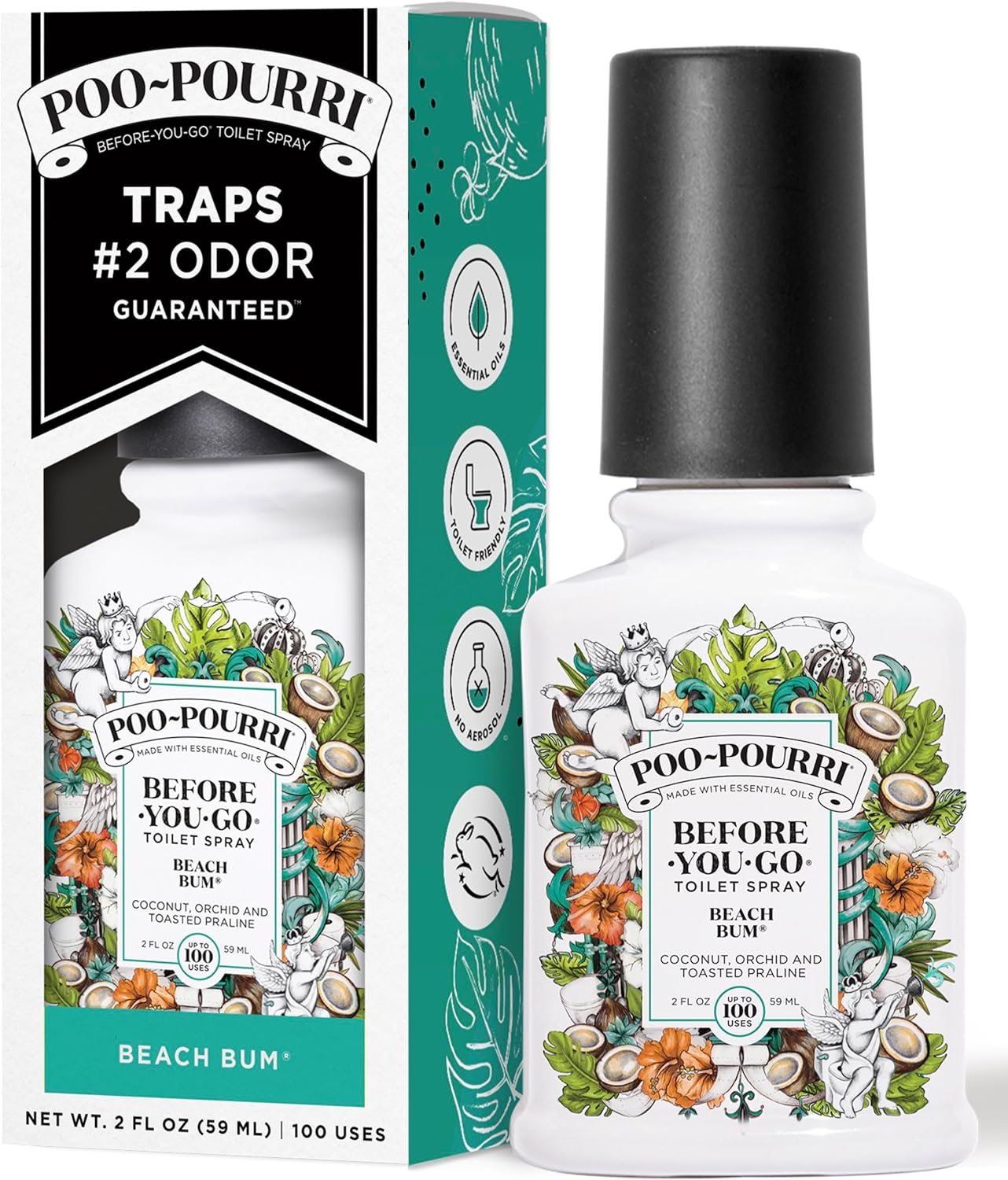 Before-You-Go Toilet Spray – Beach Scent (Coconut, Orchid & Praline) Pocket Odor Eliminator with Essential Oils