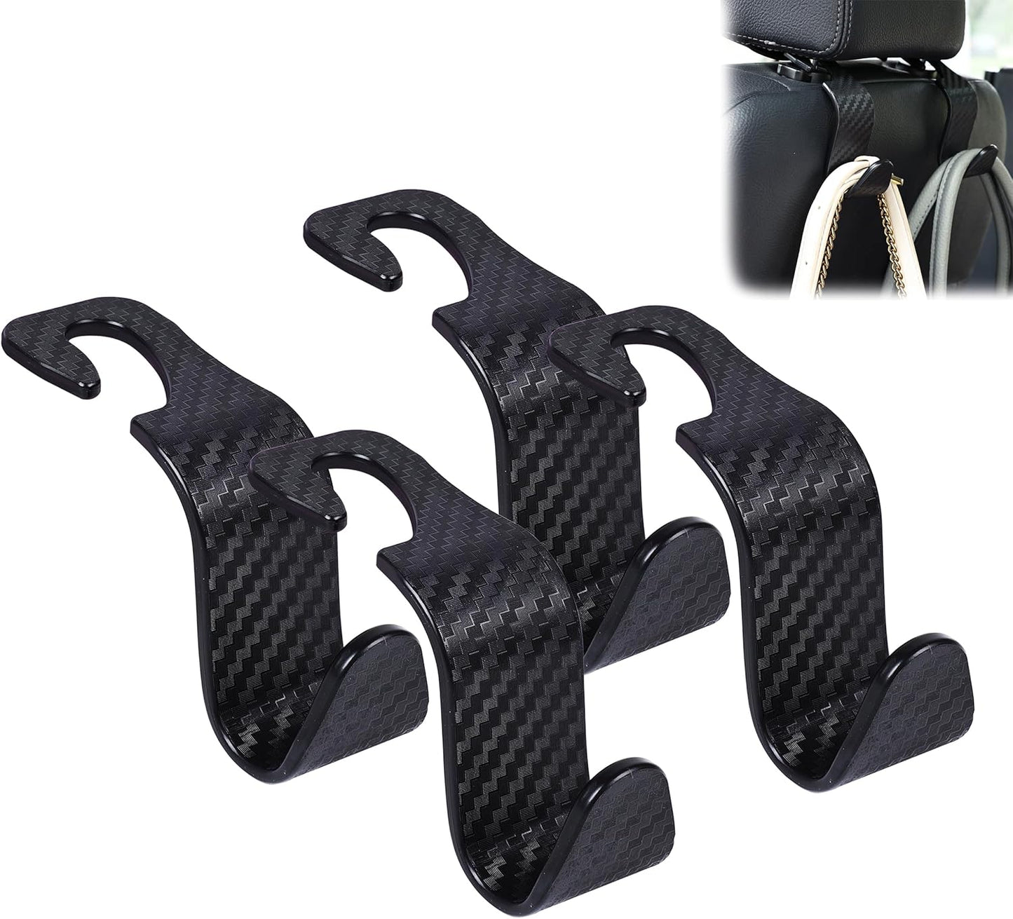 Car Seat Headrest Hook 4 Pack Hanger Storage Organizer Universal for Handbag Purse Coat Fit Universal Vehicle Car Black S Type