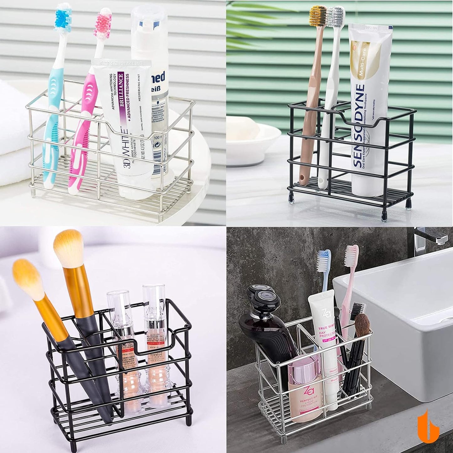 304 Stainless Steel Toothbrush & Toothpaste Holder – Black Bathroom Organizer Stand