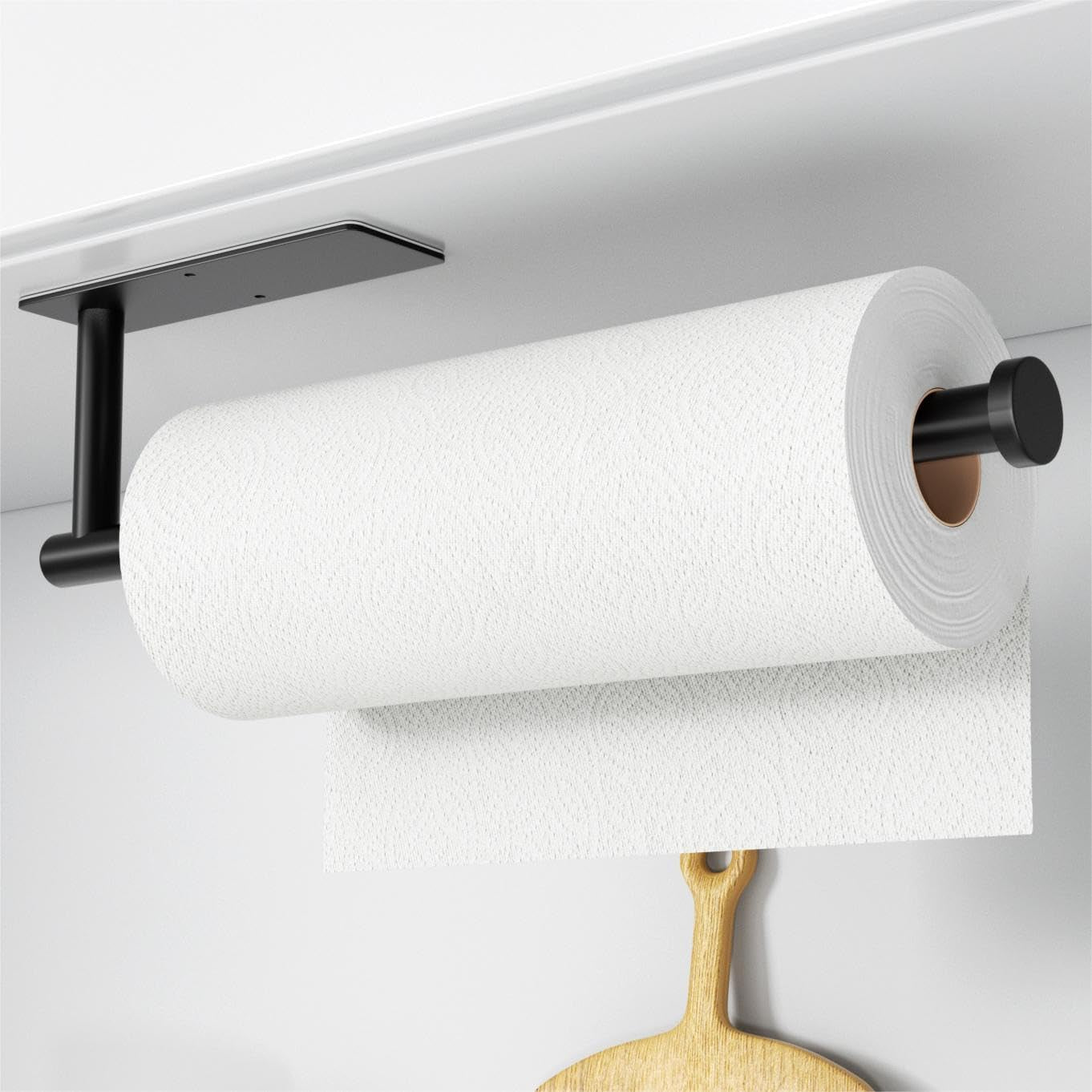 Matte Black Paper Towel Holder – Self-Adhesive or Wall Mounted Kitchen Roll Rack (SUS304 Stainless Steel)