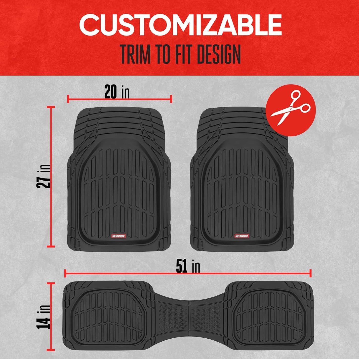 Flextough Floor Mats for Cars, Black Deep Dish All-Weather Mats, Waterproof Trim-To Fit Automotive Floor Mats for Cars Trucks SUV, Universal Floor Liner Car Accessories