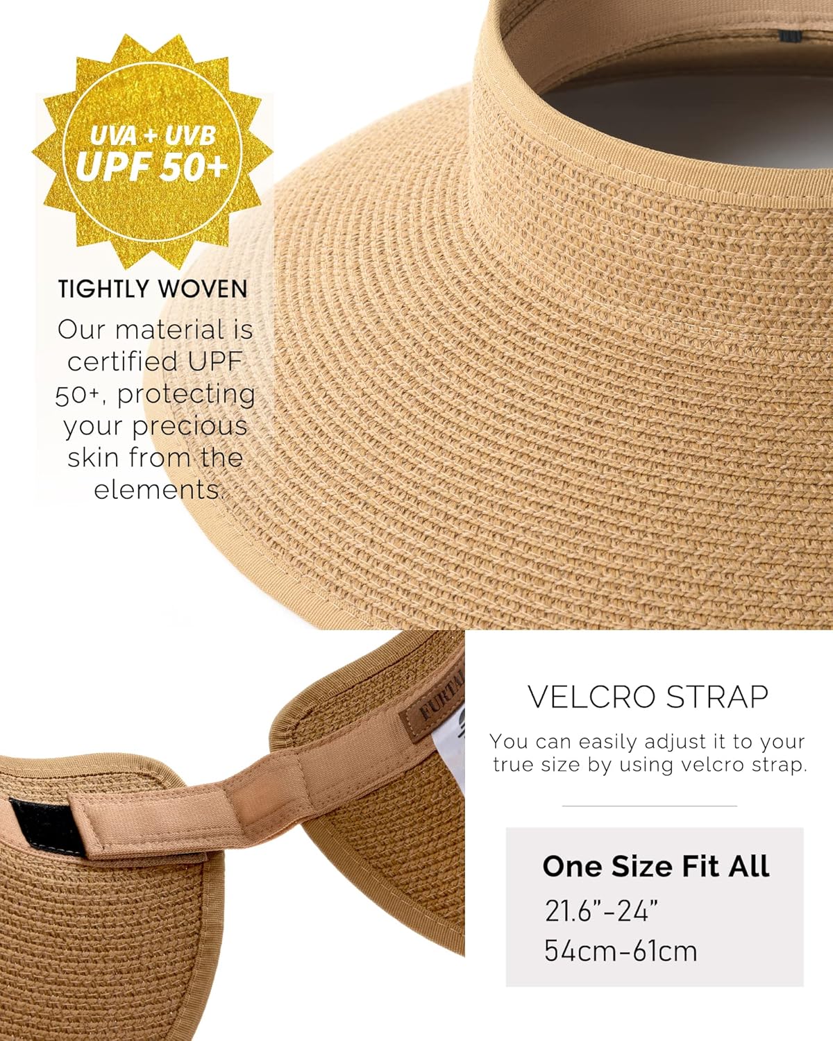 Women’s Wide Brim Straw Sun Hat – UV Protective, Foldable Beach Visor with Ponytail Slot