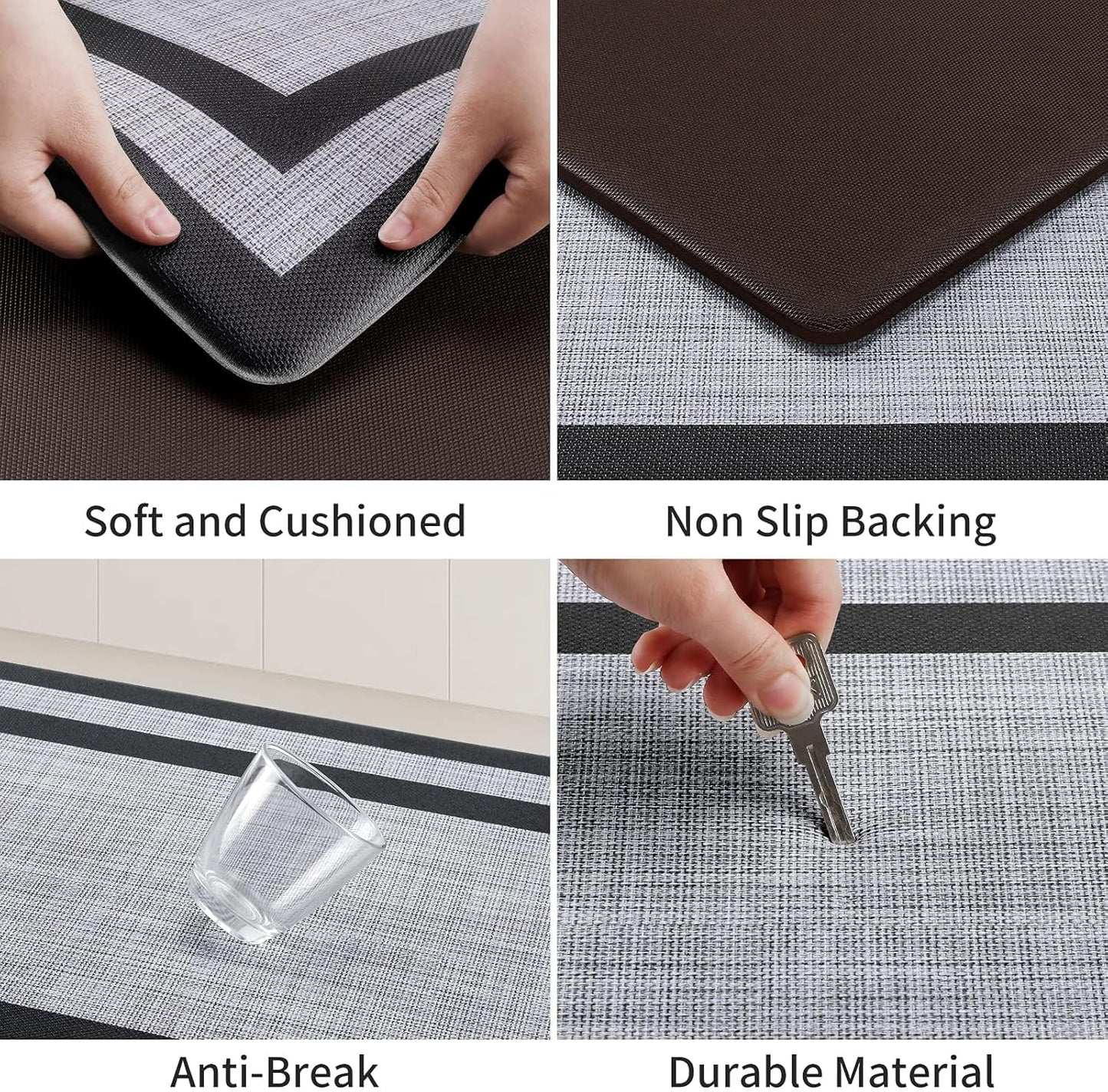 2-Piece Anti-Fatigue Cushioned Kitchen Mat Set – Waterproof, Non-Slip Ergonomic Floor Rugs (Black & Gray)