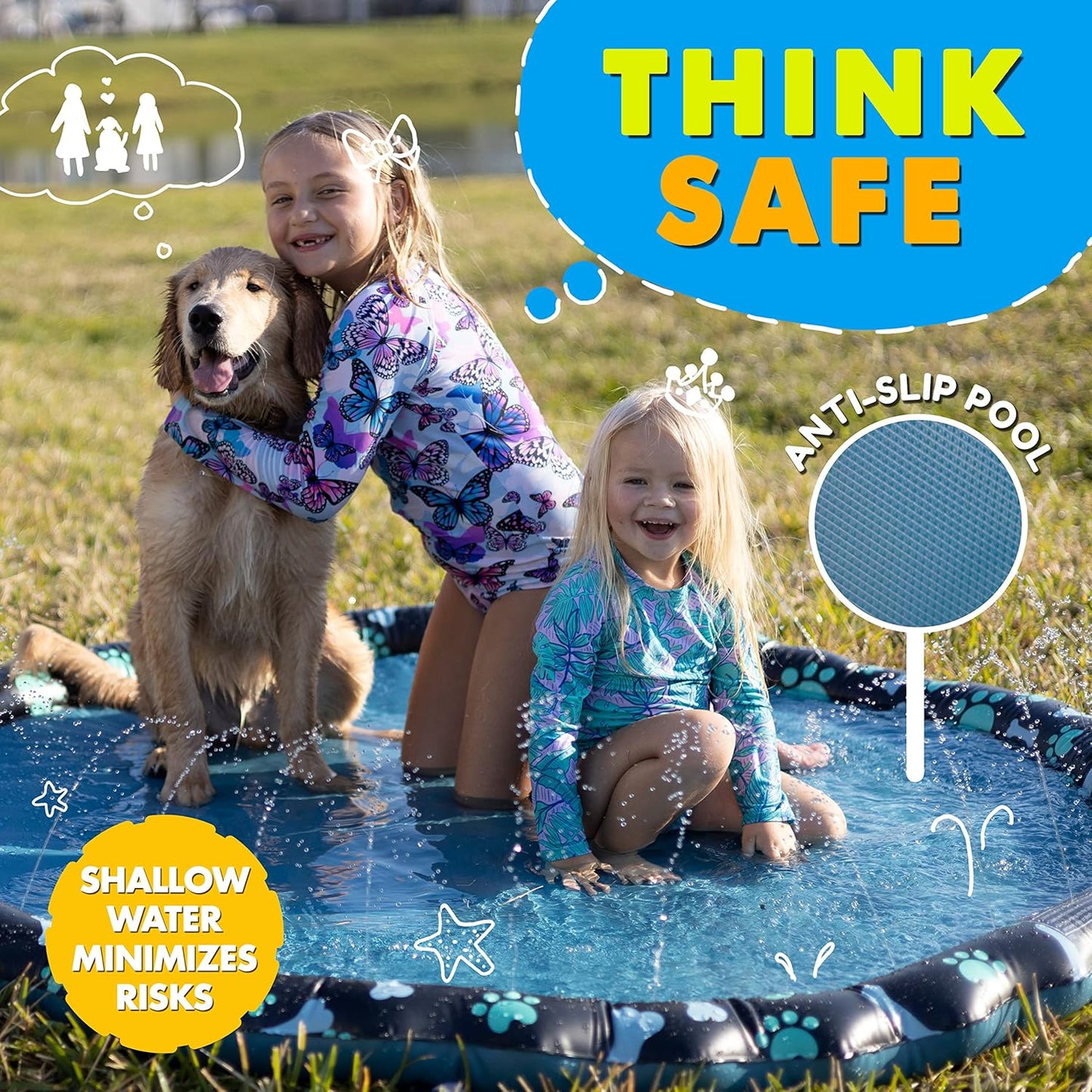Non Slip Extra Large Splash Pad Sprinkler 69” for Kids & Dogs – Summer Water Toy & Baby Pool for Toddlers 1-3 & Kids 4-8