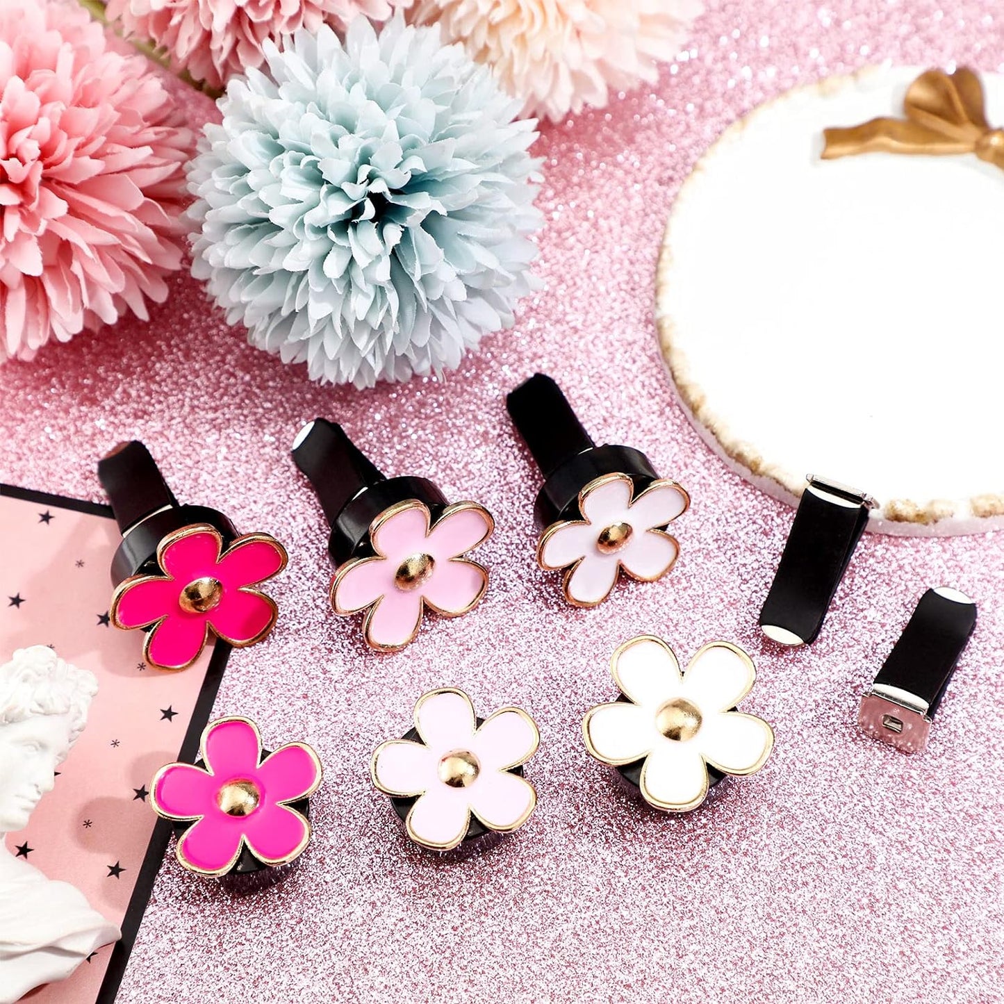 6 Pcs Daisy Flower Car Air Vent Clip Set – Cute Dashboard Accessories & Car Air Fresheners (Red, Pink, White)