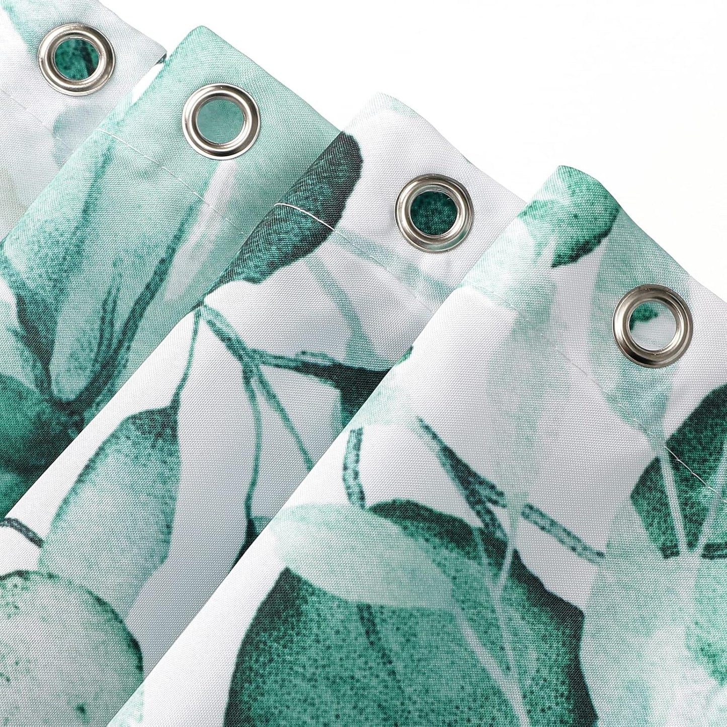 Teal Eucalyptus Shower Curtain, Watercolor Plant Leaves with Floral Bathroom Shower Curtain Set with Hooks, 72X72