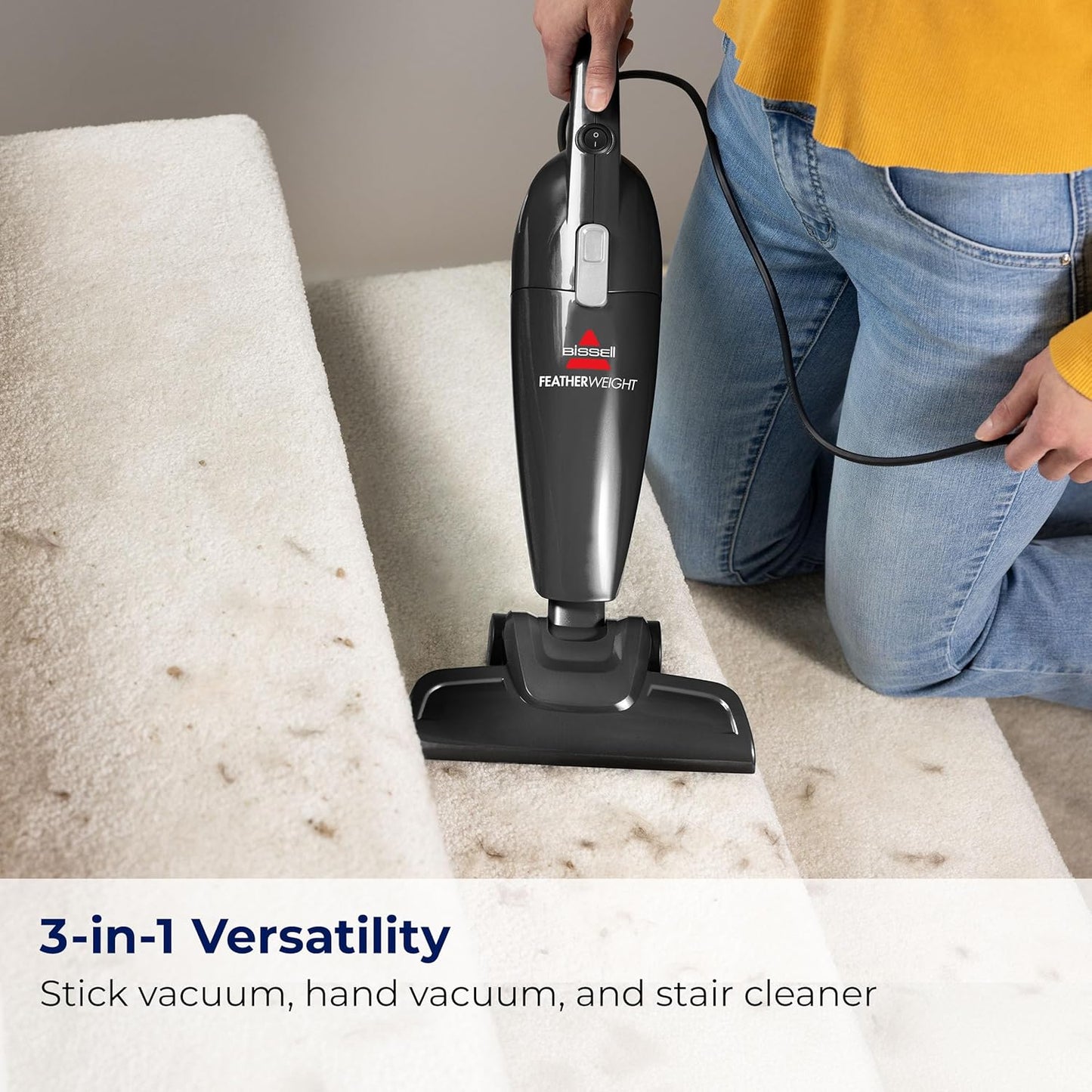 Featherweight Stick Vacuum – Ultra-Light Bagless Cleaner with Crevice Tool (Model 2033M, Black)