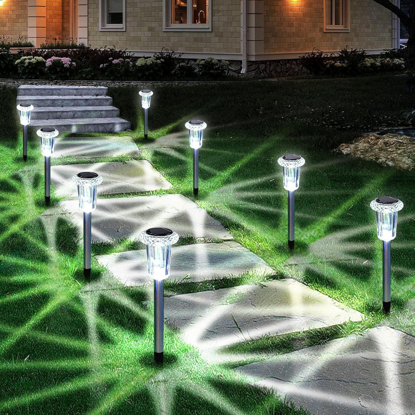 Solar Pathway Lights – 10 Pack Stainless Steel Waterproof LED Stakes for Garden, Driveway, Yard & Walkway (Cool White)