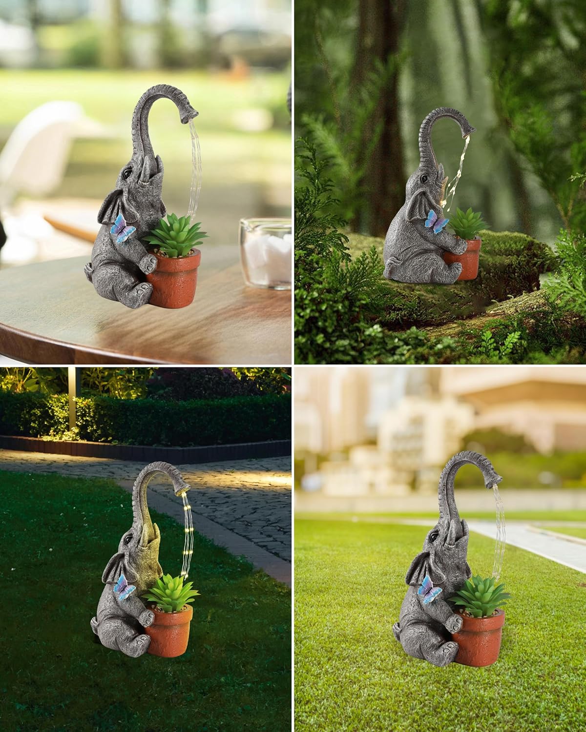 Solar Elephant Garden Statue with Succulent Planter – 11” Hand-Painted Resin Lawn Ornament