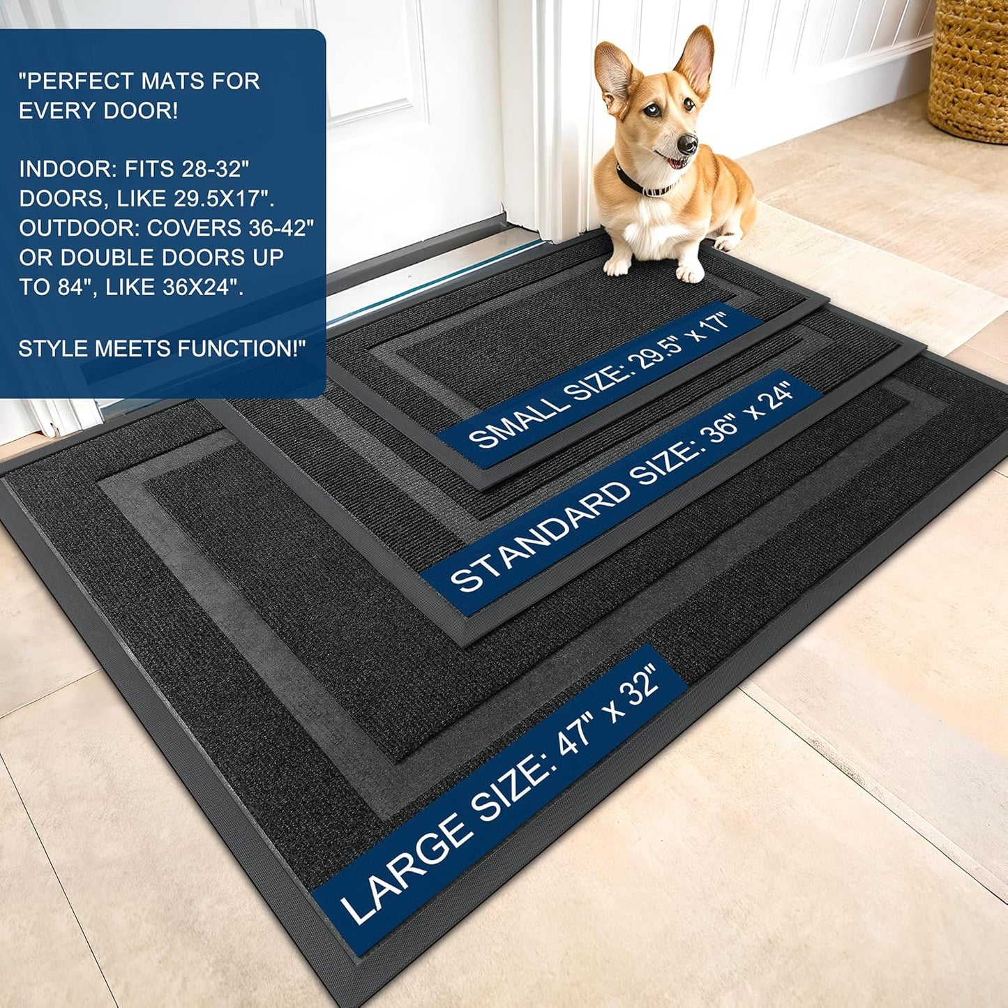 Waterproof Front Door Mat – 29.5x17” Fade-Resistant Entryway Rug with Natural Rubber Backing, Indoor Outdoor All-Season Use