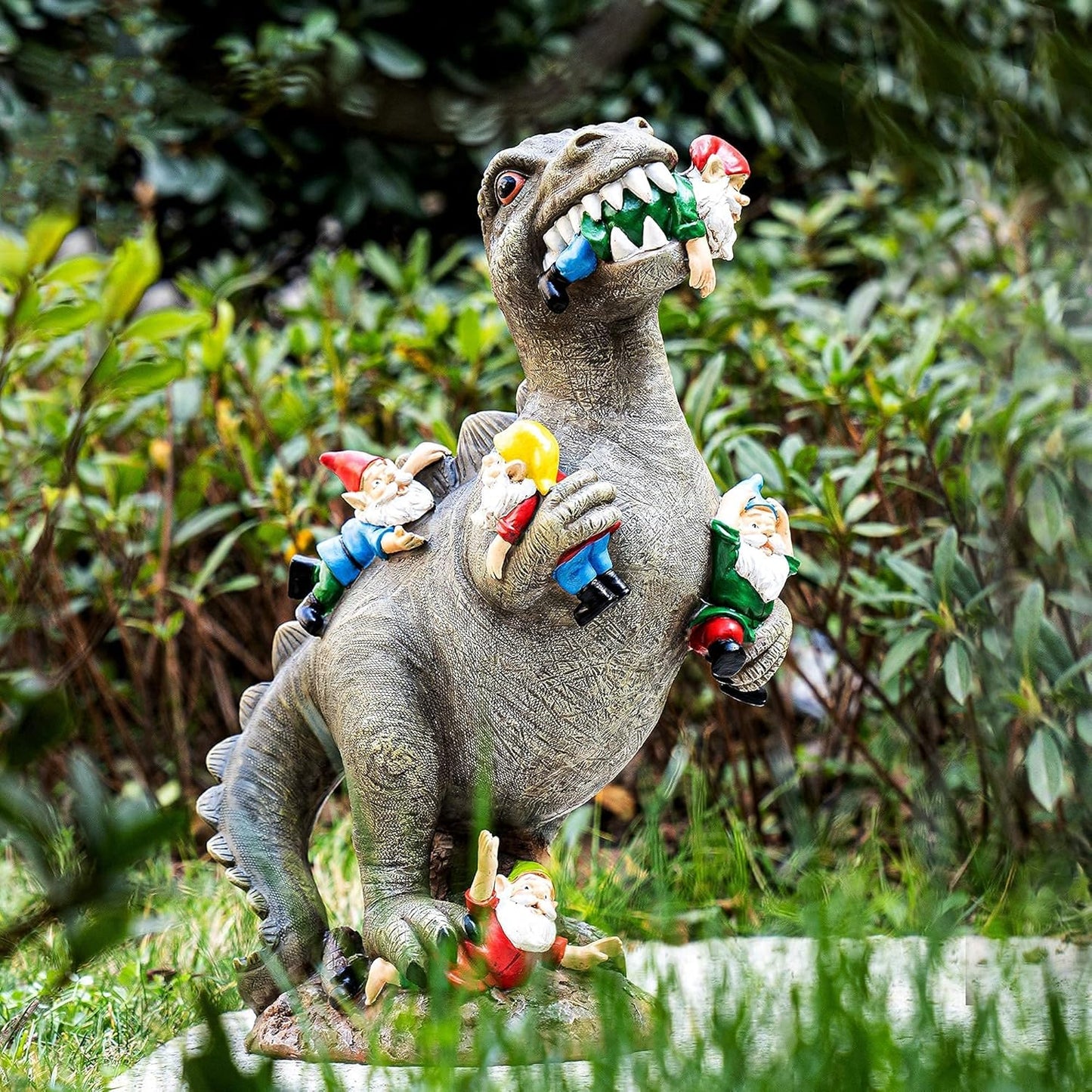 14” Dinosaur Gnome Garden Statue – Funny Yard Decoration for Lawn, Patio, or Outdoor Garden | Housewarming & Gardening Gift for Women