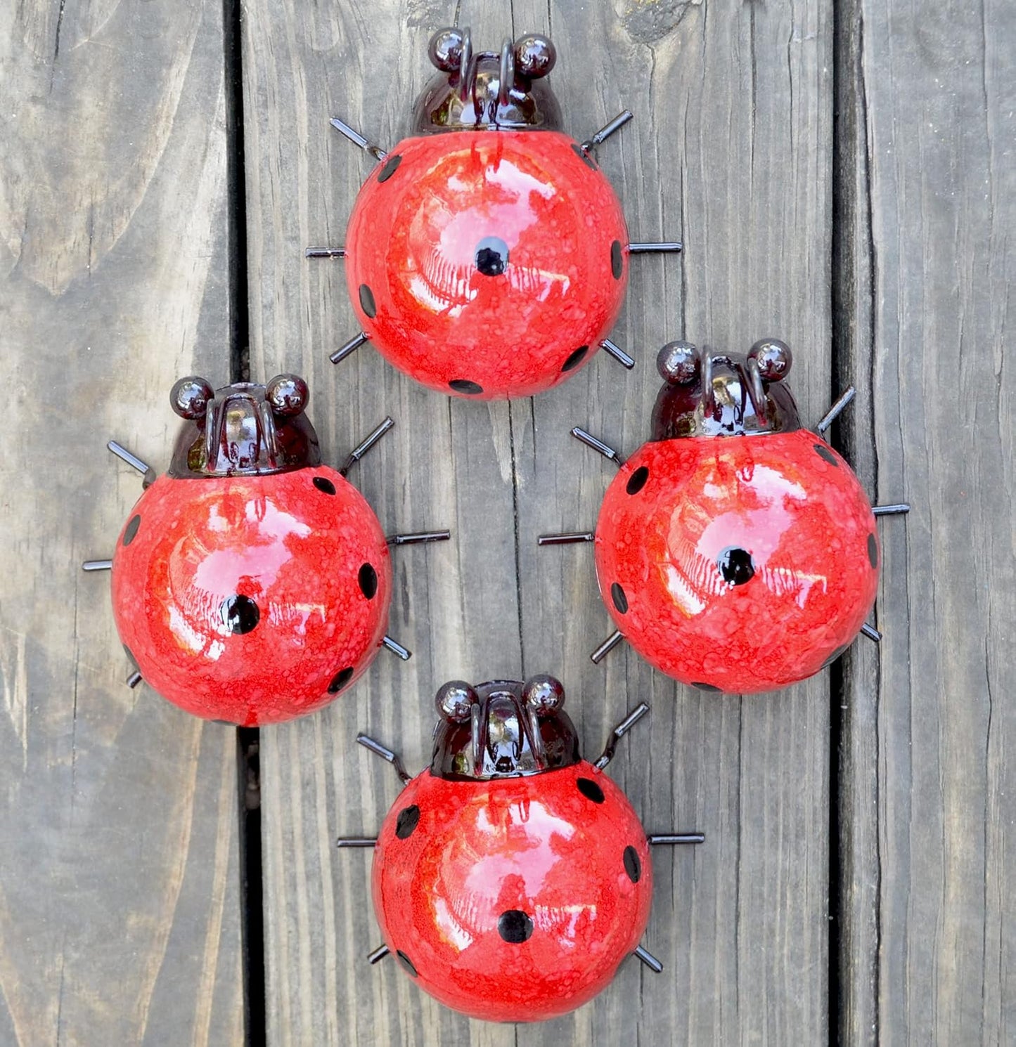 Metal Garden Wall Art Decorative Set of 4 Cute Ladybugs Outdoor Wall Sculptures