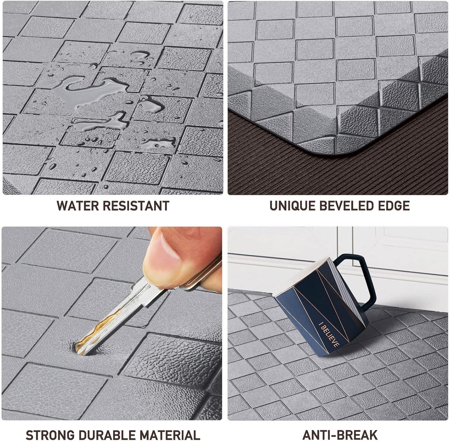 HappyTrends Grey Anti-Fatigue Kitchen Mat – Cushioned Ergonomic Floor Rug 17.3"x28", Waterproof & Non-Slip