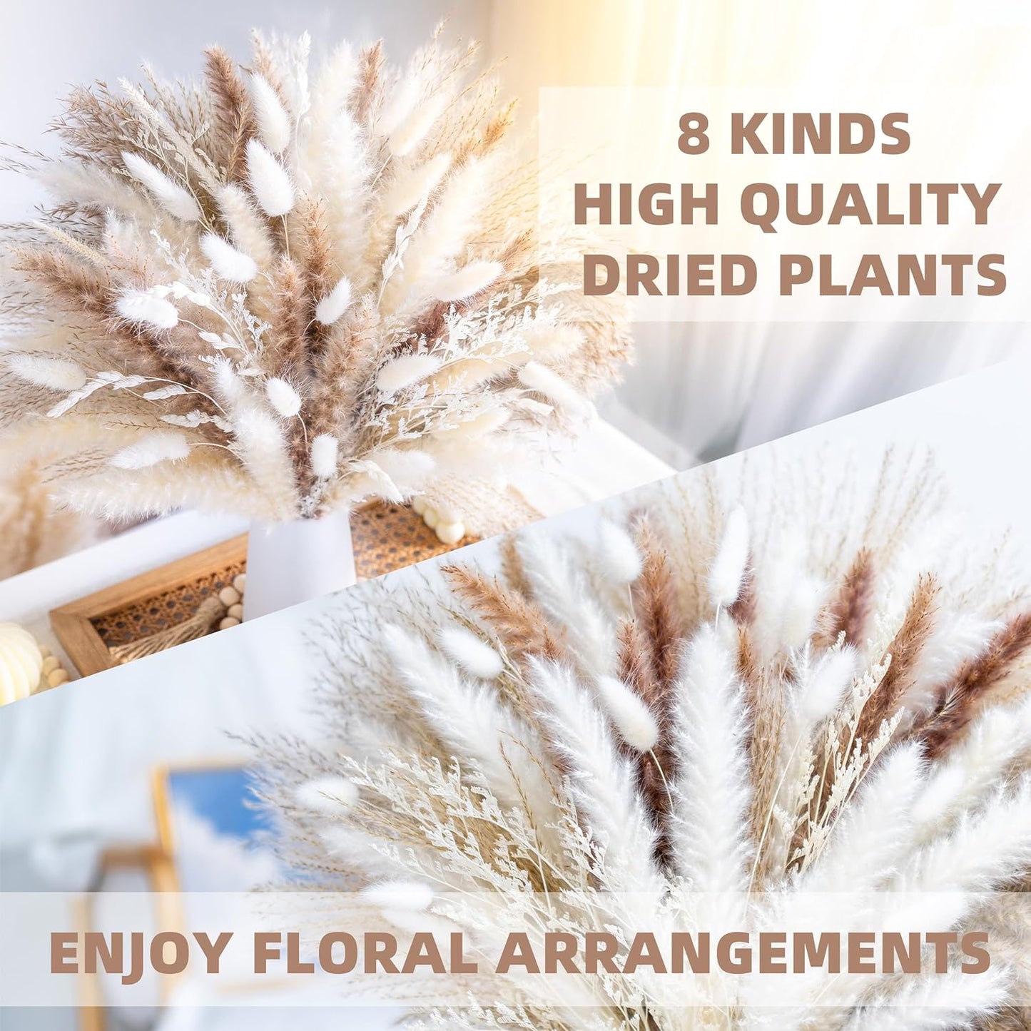 96PCS Natural Dried Pampas Grass – Boho Floral Bouquet for Home & Wedding Decor