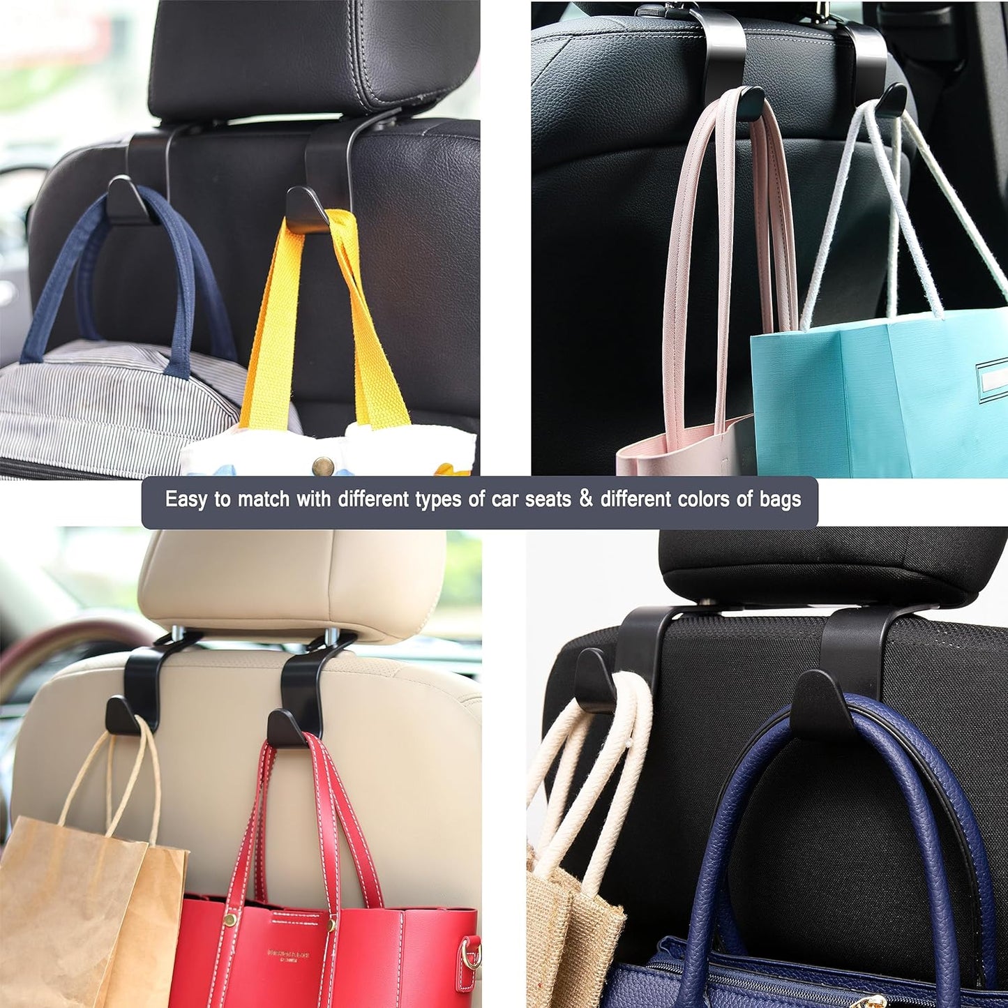 Car Seat Headrest Hook 4 Pack Hanger Storage Organizer Universal for Handbag Purse Coat Fit Universal Vehicle Car Black S Type