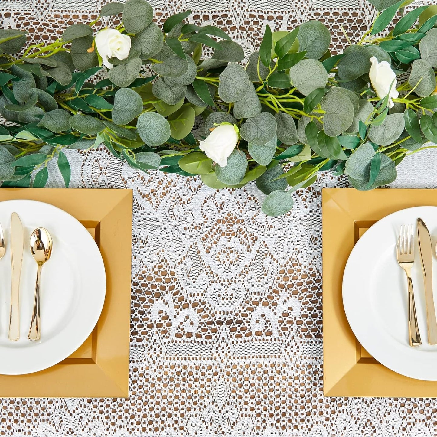 White Lace Tablecloth – 54x72" Vintage Rectangular Table Cover for Weddings, Baby Showers, Tea Parties & Home Decor