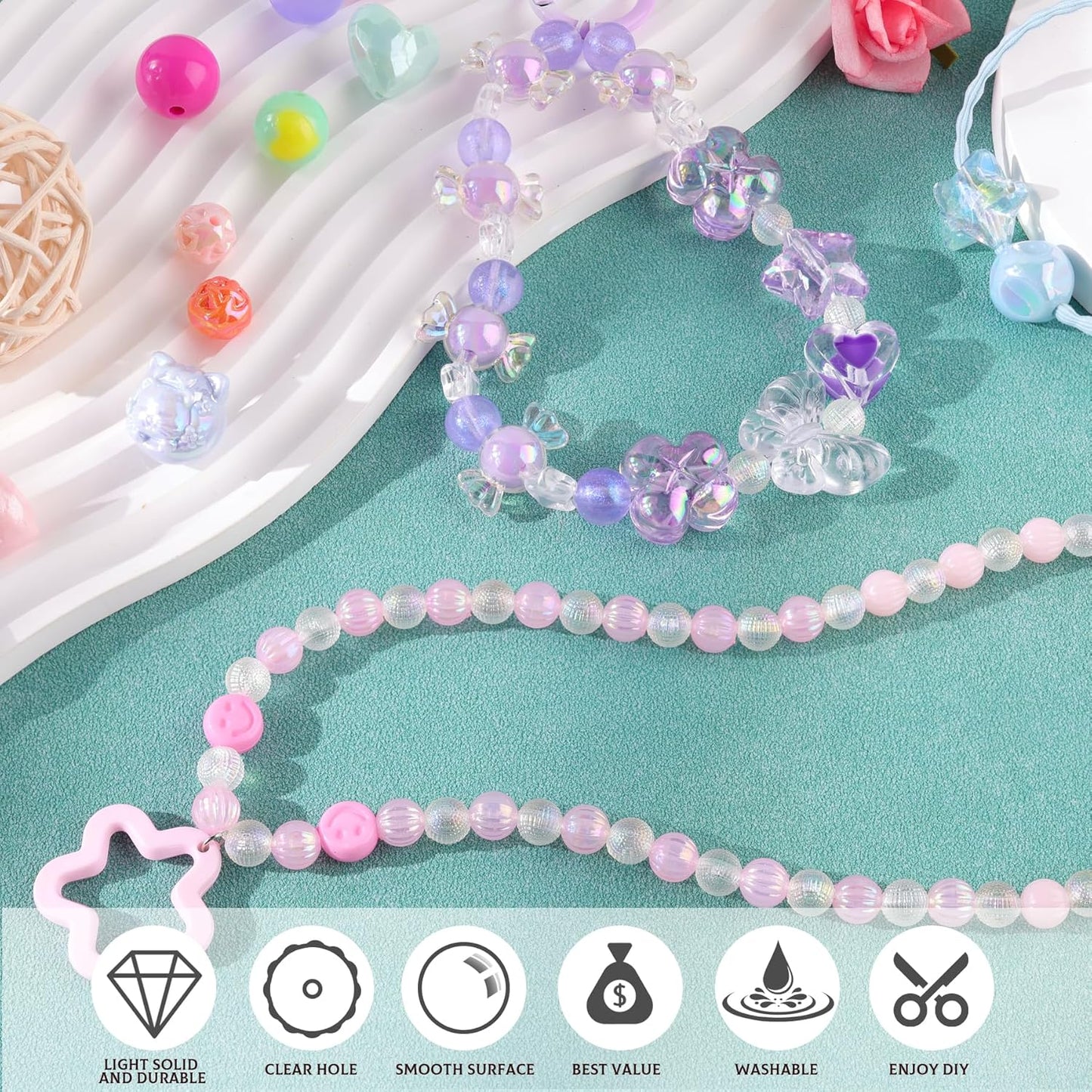 180–240PCS Assorted Acrylic Beads – Flower, Bow, Gummy Bear & Candy Charms for DIY Jewelry