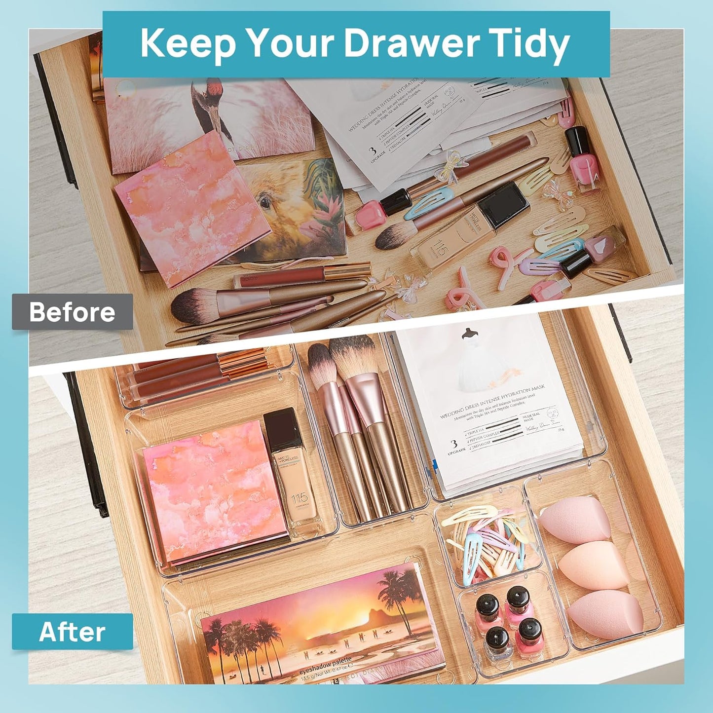 25-Piece Clear Drawer Organizer Set – Multi-Size Storage Bins for Home, Kitchen, Bath & Office