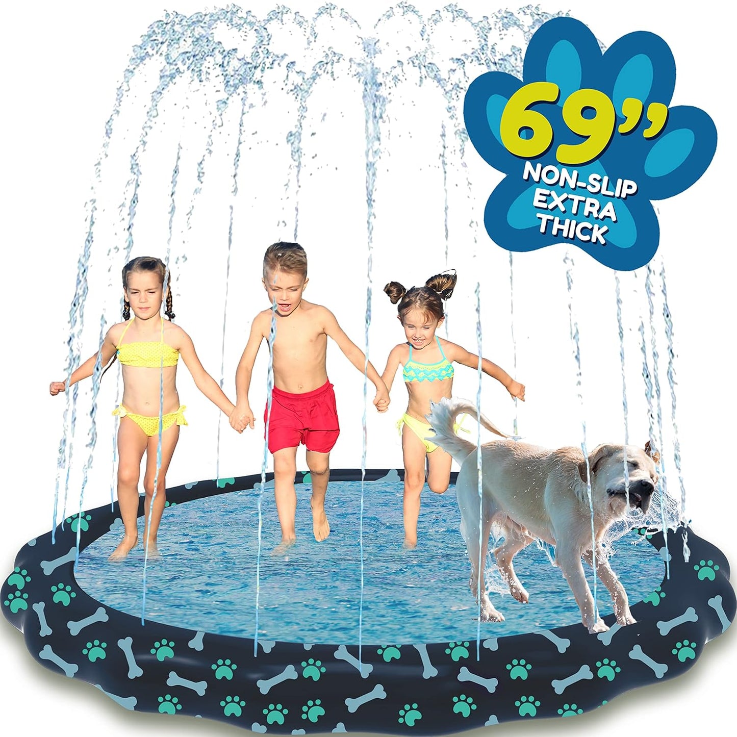 Non Slip Extra Large Splash Pad Sprinkler 69” for Kids & Dogs – Summer Water Toy & Baby Pool for Toddlers 1-3 & Kids 4-8