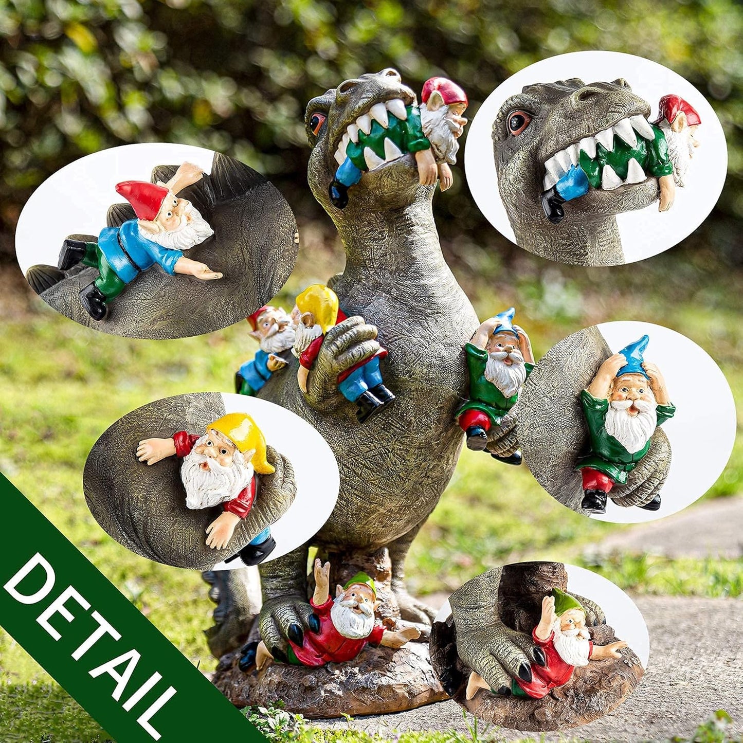 14” Dinosaur Gnome Garden Statue – Funny Yard Decoration for Lawn, Patio, or Outdoor Garden | Housewarming & Gardening Gift for Women