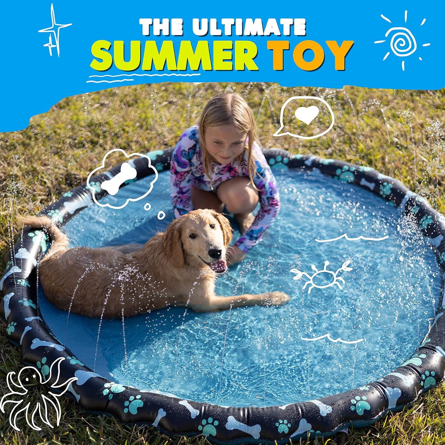 Non Slip Extra Large Splash Pad Sprinkler 69” for Kids & Dogs – Summer Water Toy & Baby Pool for Toddlers 1-3 & Kids 4-8