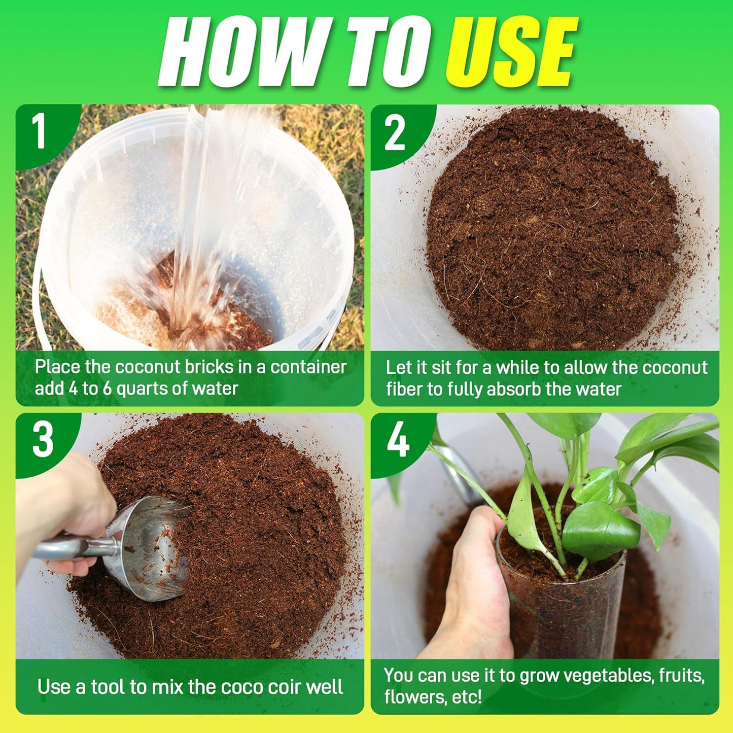 6-Pack Organic Coco Coir Bricks – Compressed Coconut Fiber Soil for Gardening & Potting