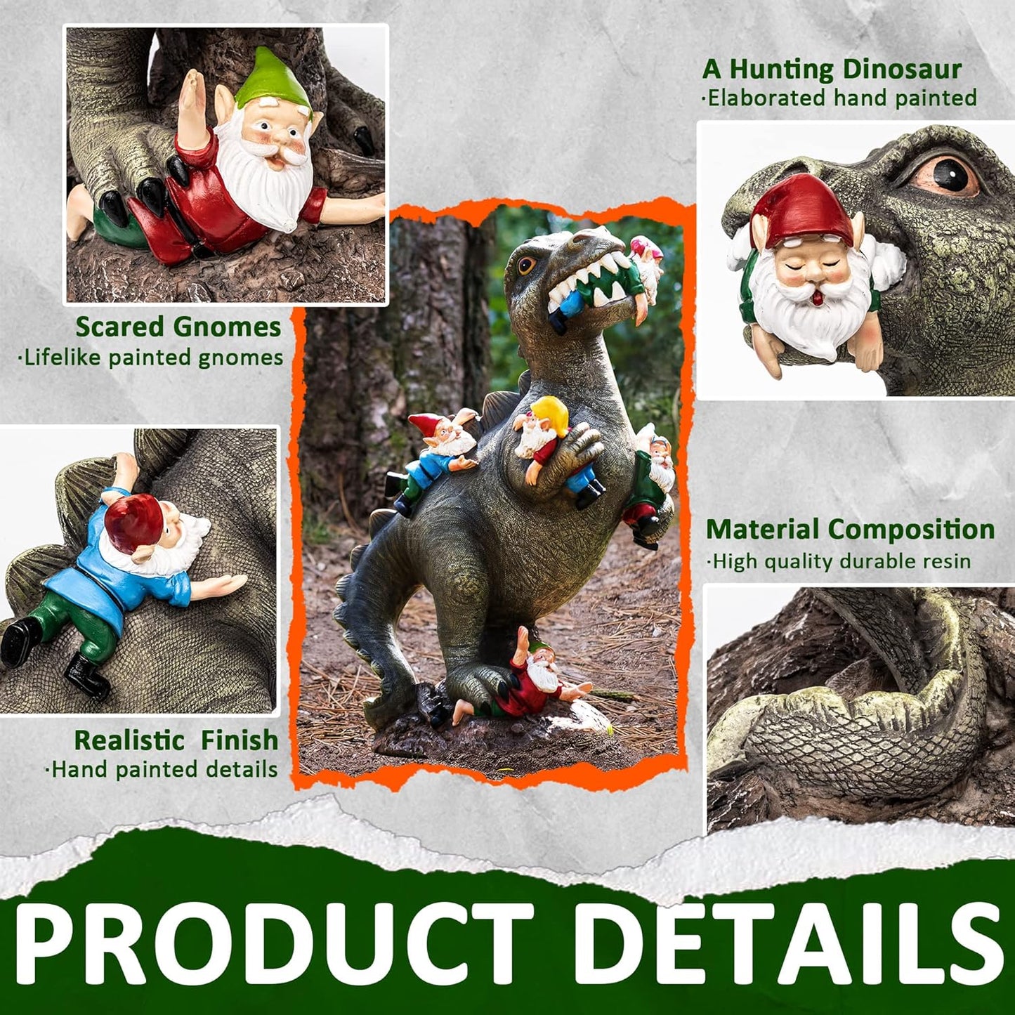 14” Dinosaur Gnome Garden Statue – Funny Yard Decoration for Lawn, Patio, or Outdoor Garden | Housewarming & Gardening Gift for Women