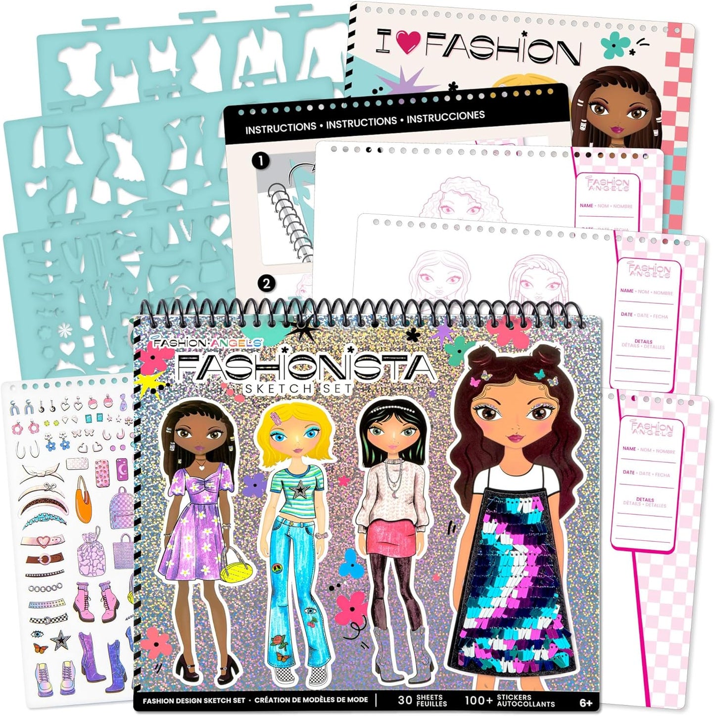 Fashion Design Sketch Portfolio – Beginner Sketch Pad with Stencils & Stickers for Kids 6+